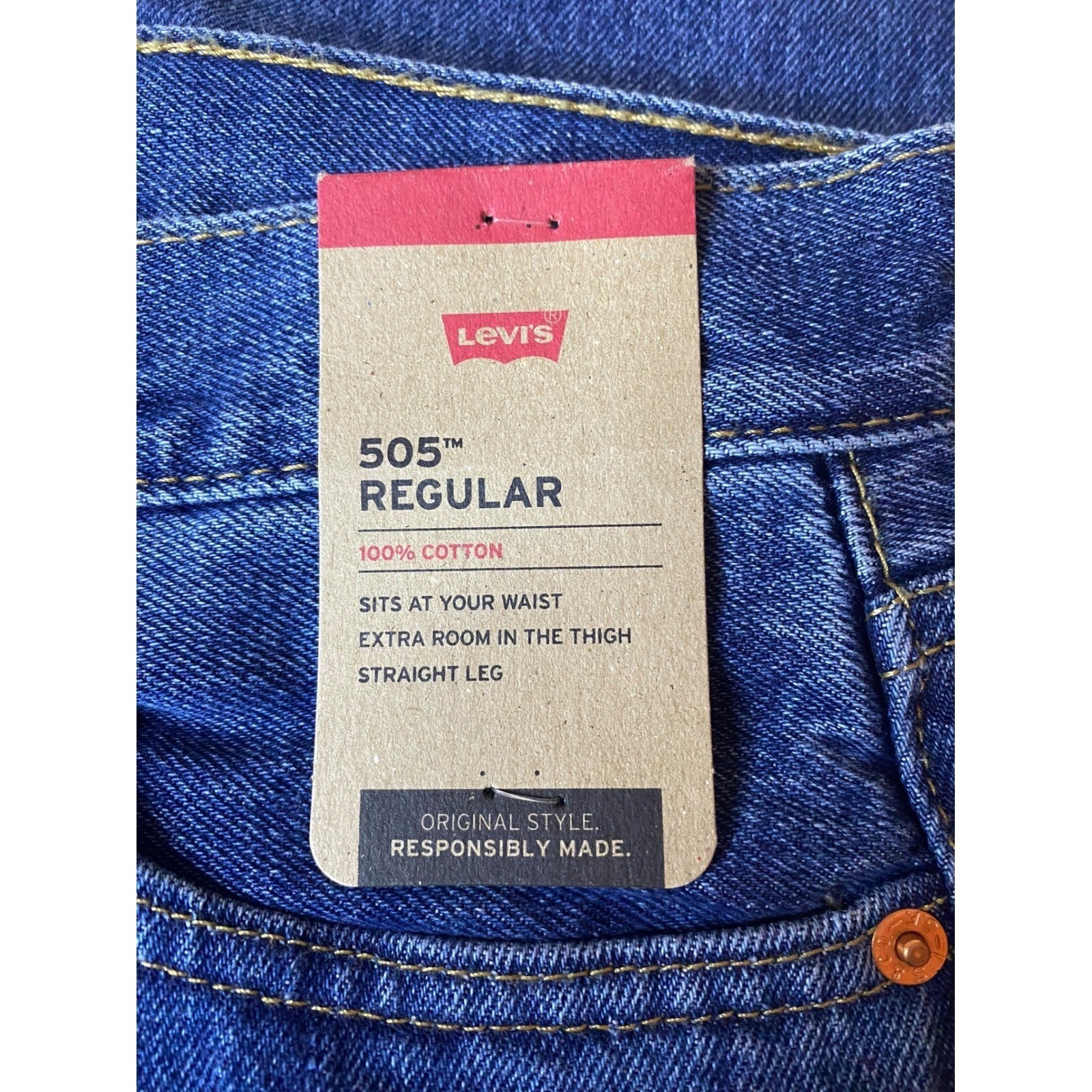 Levi’s 505 Regular Fit Blue Denim Jeans Men’s Size 30×34 Straight Leg Cotton