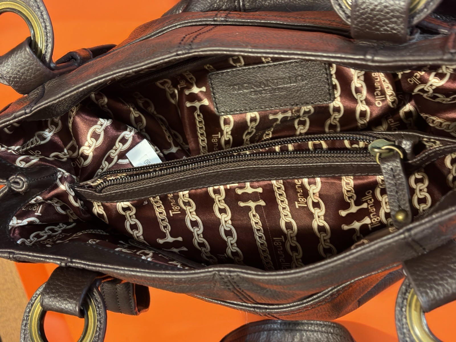 Tignanello Brown Pebble Leather Shoulder Bag Purse