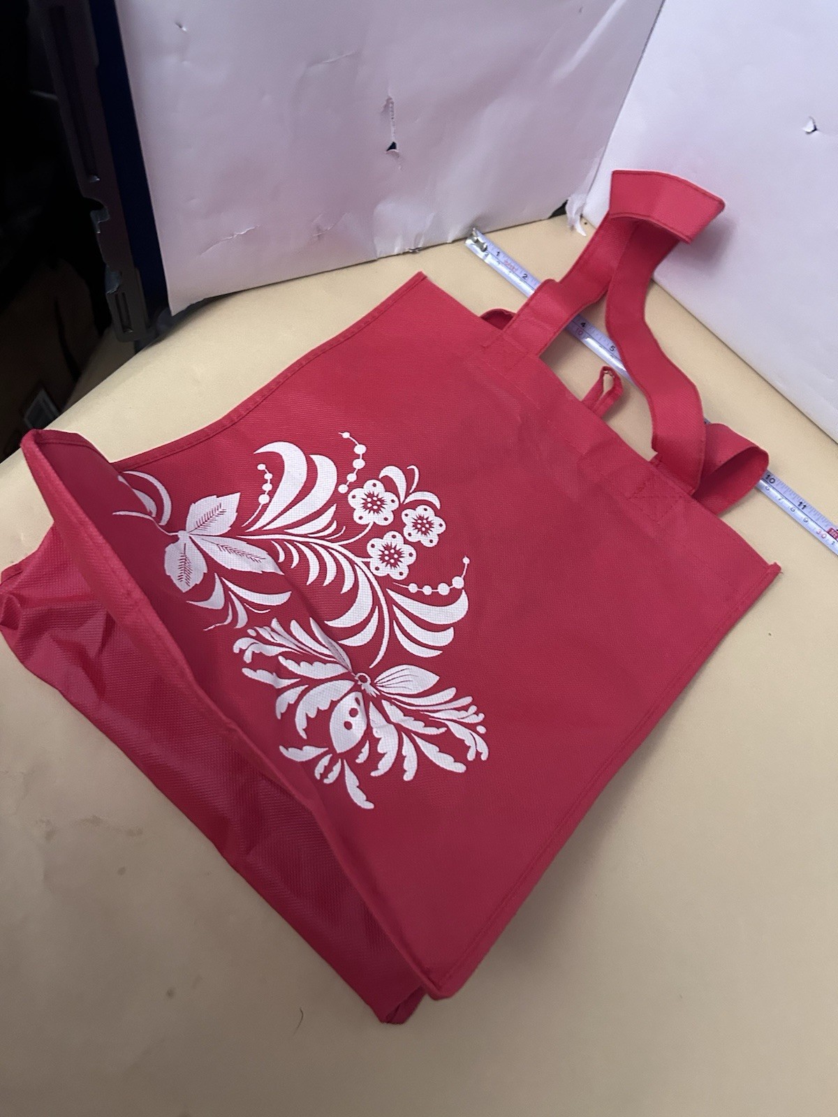 unbranded Red cloth re-usable white floral Bag