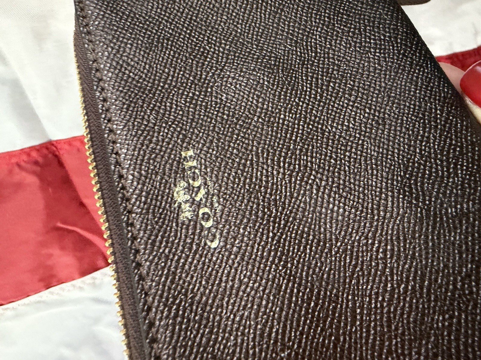 Coach Brown Zip Wristlet Wallet with Wrist Strap Logo Credit Card Slots