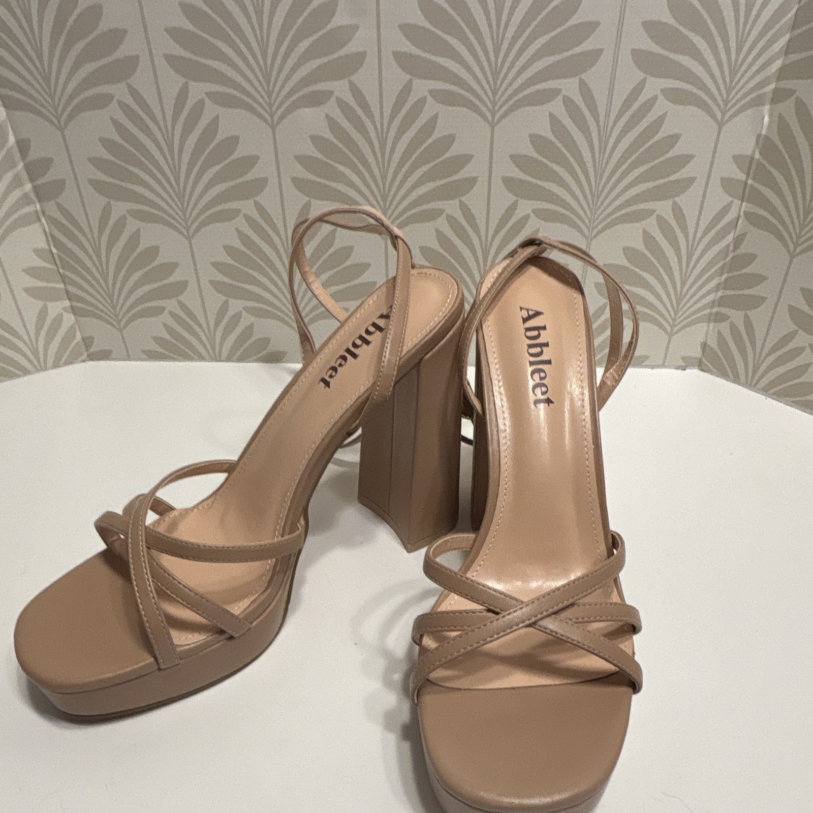 Abbleet Clear Strappy Ankle Strap Open Toe Block Heel Sandals Womens 10