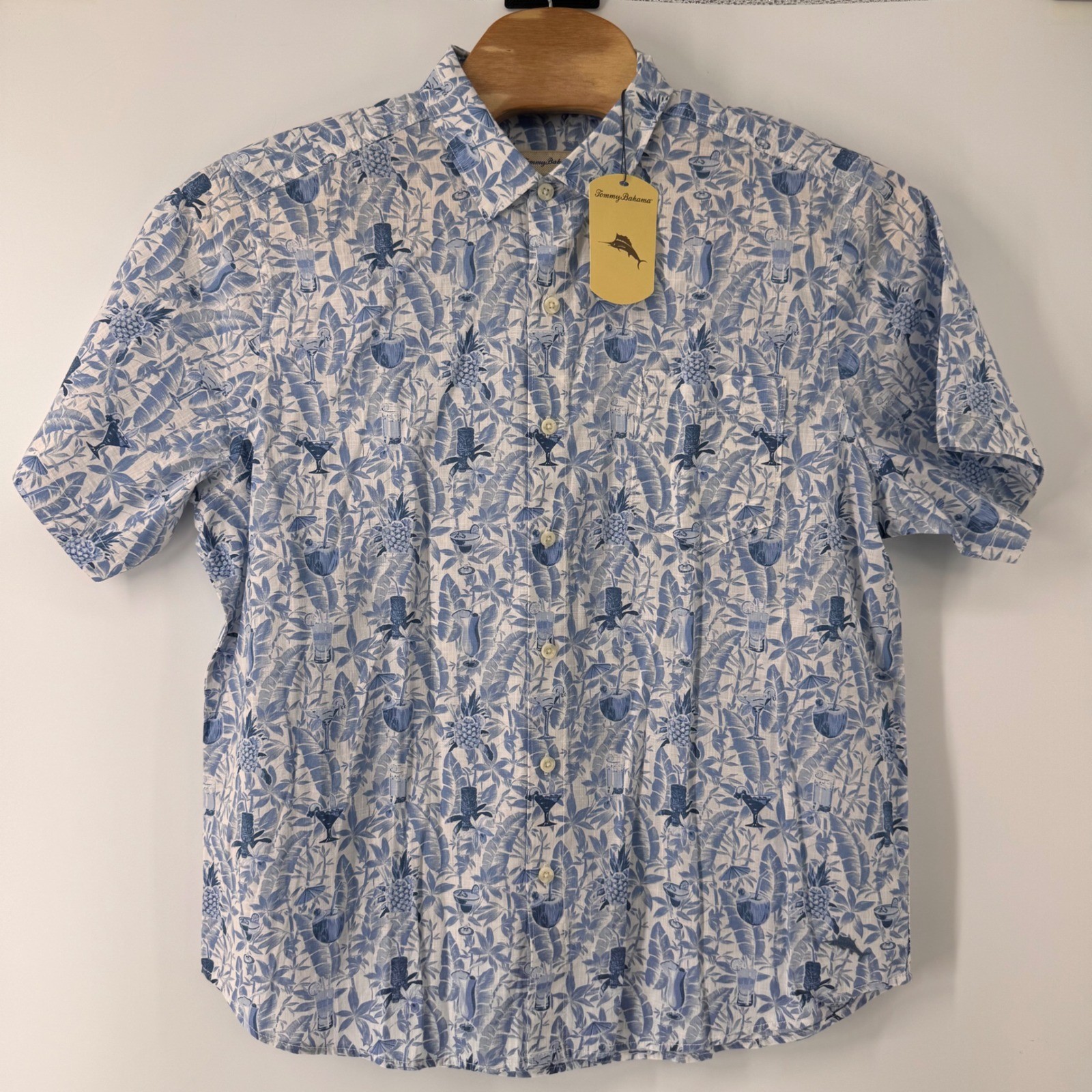 Tommy Bahama Button Down Shirt Mens XL Blue Tropical Cocktail Port Side Blue NEW