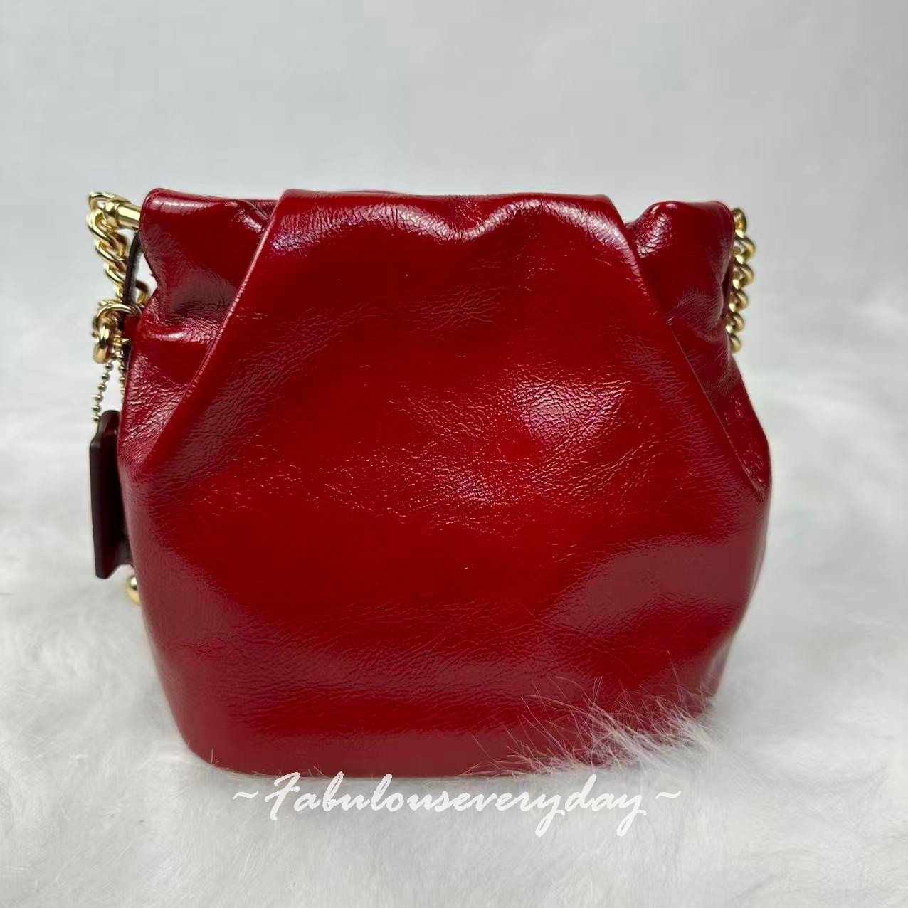 Coach Faye Mini Drawstring Bag In Crinkle Leather/Gold/Dark Cardinal CDB68 NWT