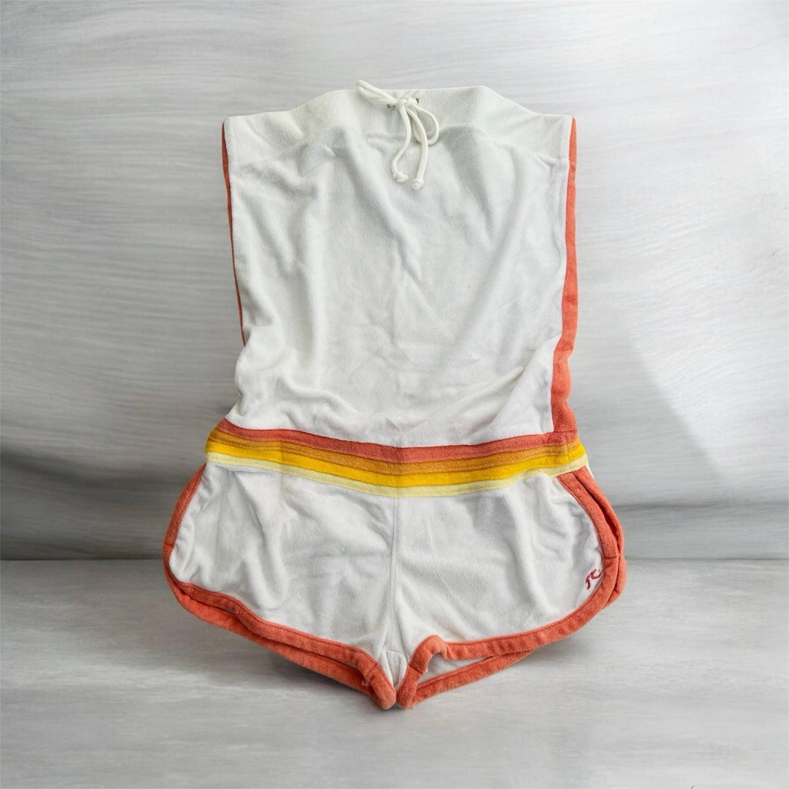 Vintage Rusty Terry Cloth Romper Cabana Tube Top Size Medium White Orange Yellow