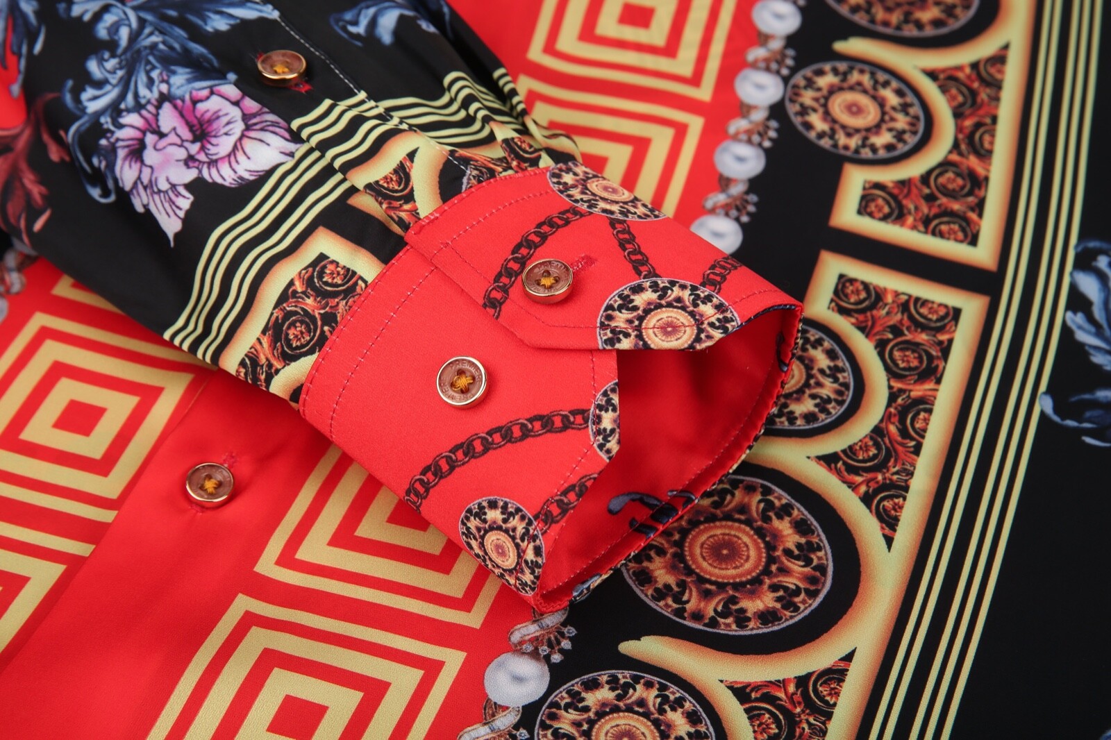 Mens PREMIERE Long Sleeve Button Down Dress Shirt SILKY WHITE RED GOLD LEAF 648N