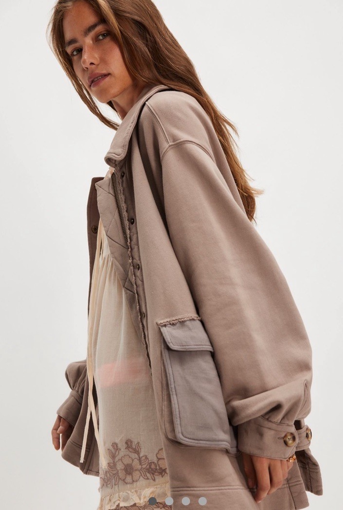 Free People Alexa Sweatshirt Zipper Snap Button Closure Dusted Cocoa S NEW