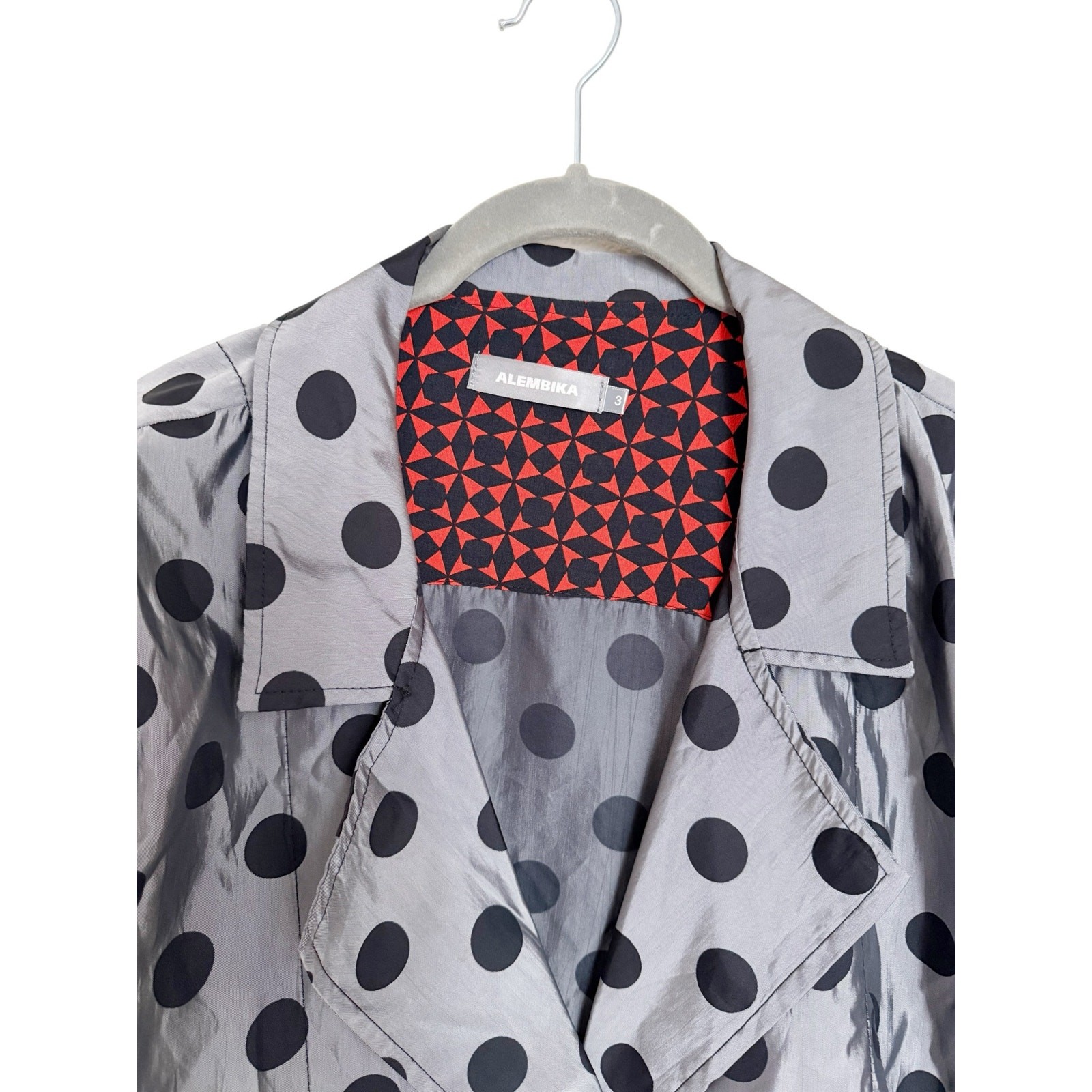 ALEMBIKA Silver Polka Dot Statement Jacket | Peplum Waist | Size 3 (US L/XL)