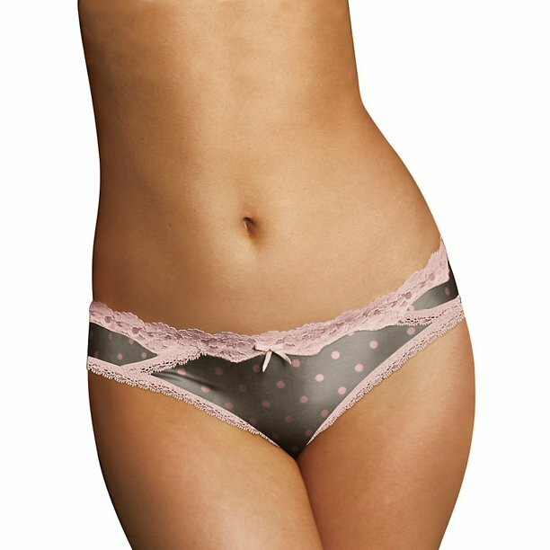 Maidenform Women’s Micro Cheekini with Lace, Gray/Pink Polka Dot, Size S/5, NWT