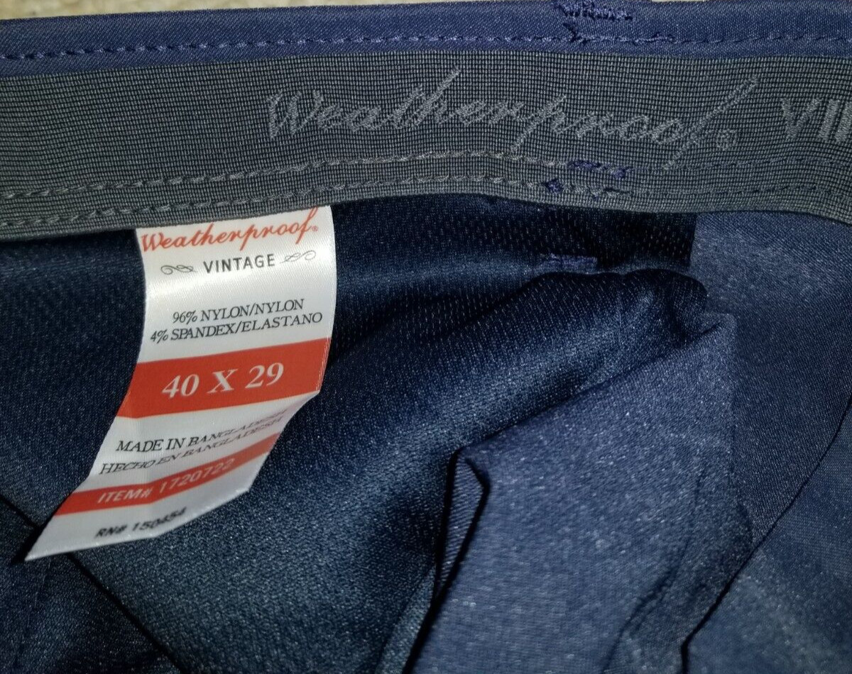 NWT Mens Pant-WEATHERPROOF-VINTAGE-navy nylon stretch “Tech Pant” straight-40×29