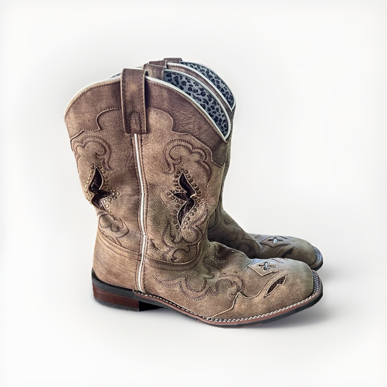 Laredo Spellbound Women’s 12M Brown Western Boots Studded Leather Cowboy