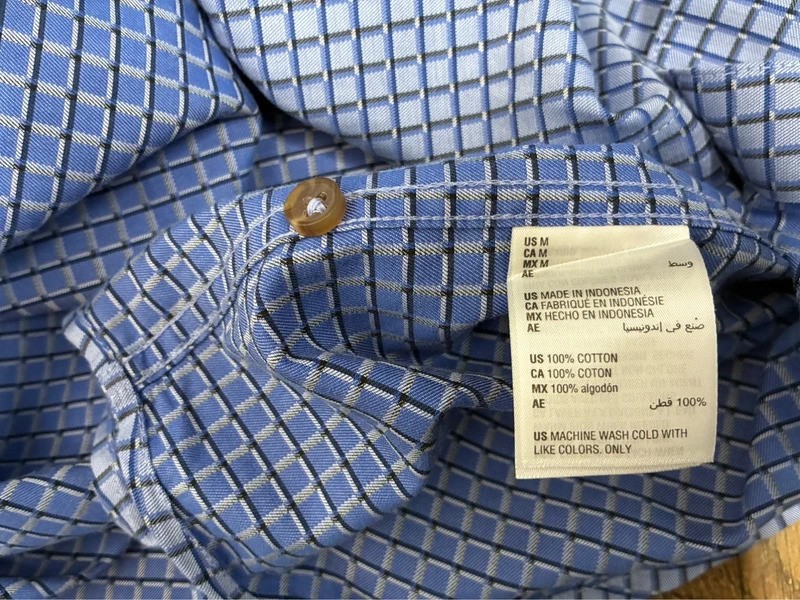 Tasso Elba Men’s Blue Checked Grid Pattern Button Up Shirt Size M