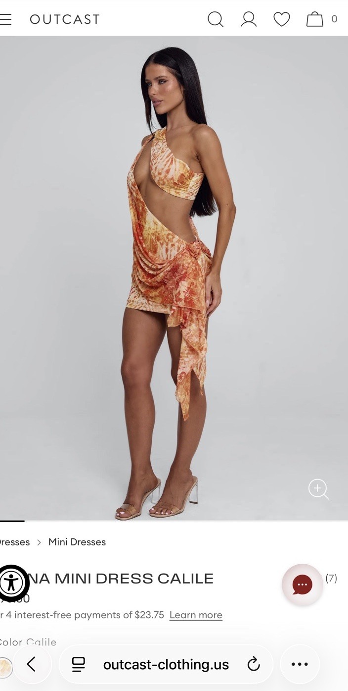 Outcast Cailie Mini Dress S Orange/Beige Floral One Shoulder Cut-Out Draped