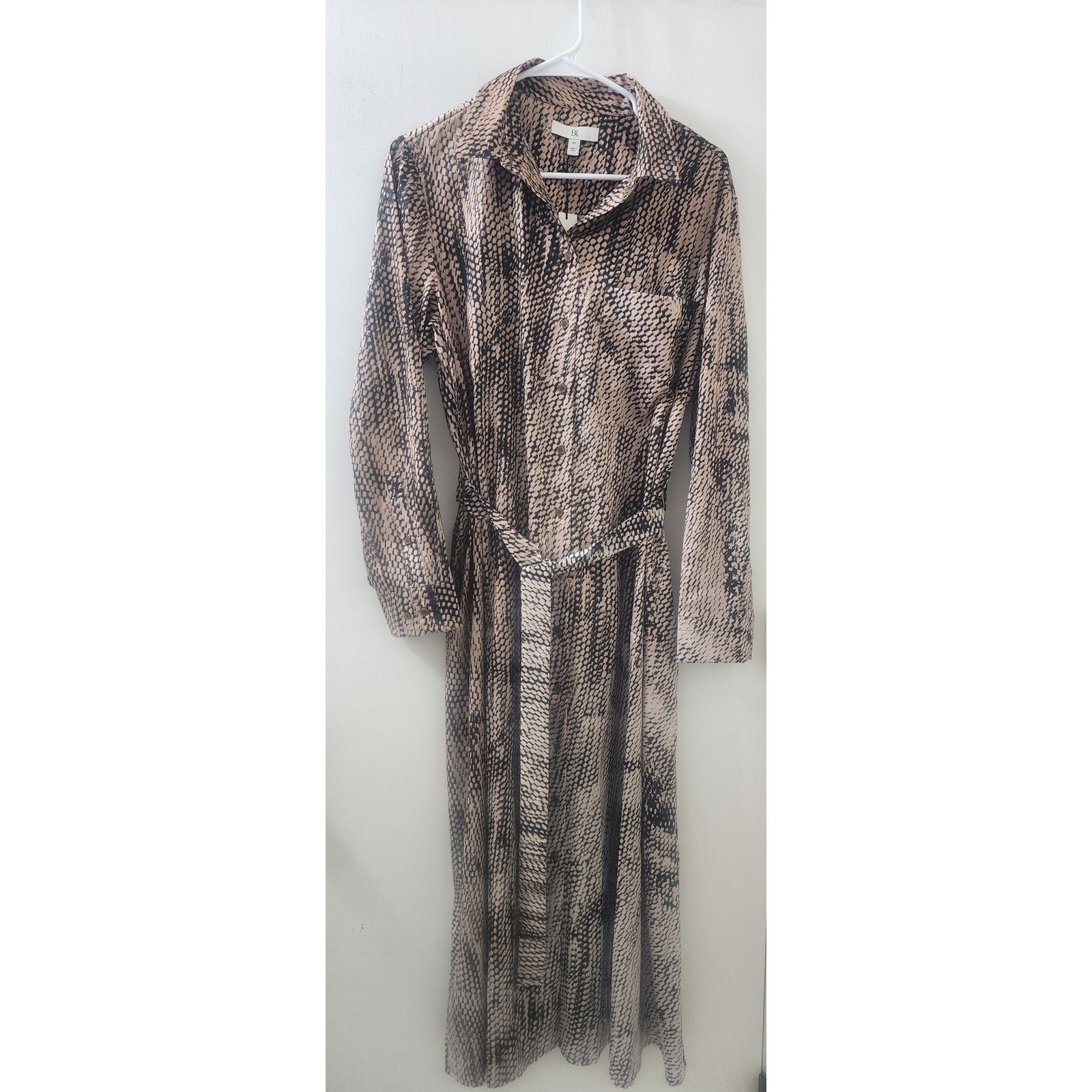 Banana Republic Snakeskin Maxi Shirt Dress Neutral Animal Print Belted M/L NEW
