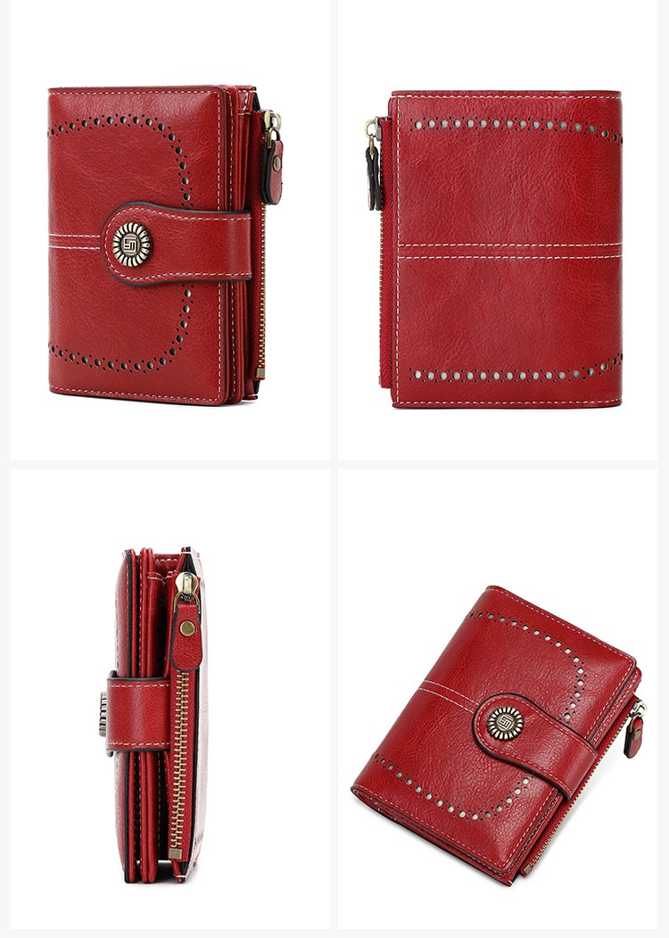 Women Bifold RFID Blocking Genuine Leather Wallet Hasp Card Holder Small Handbag
