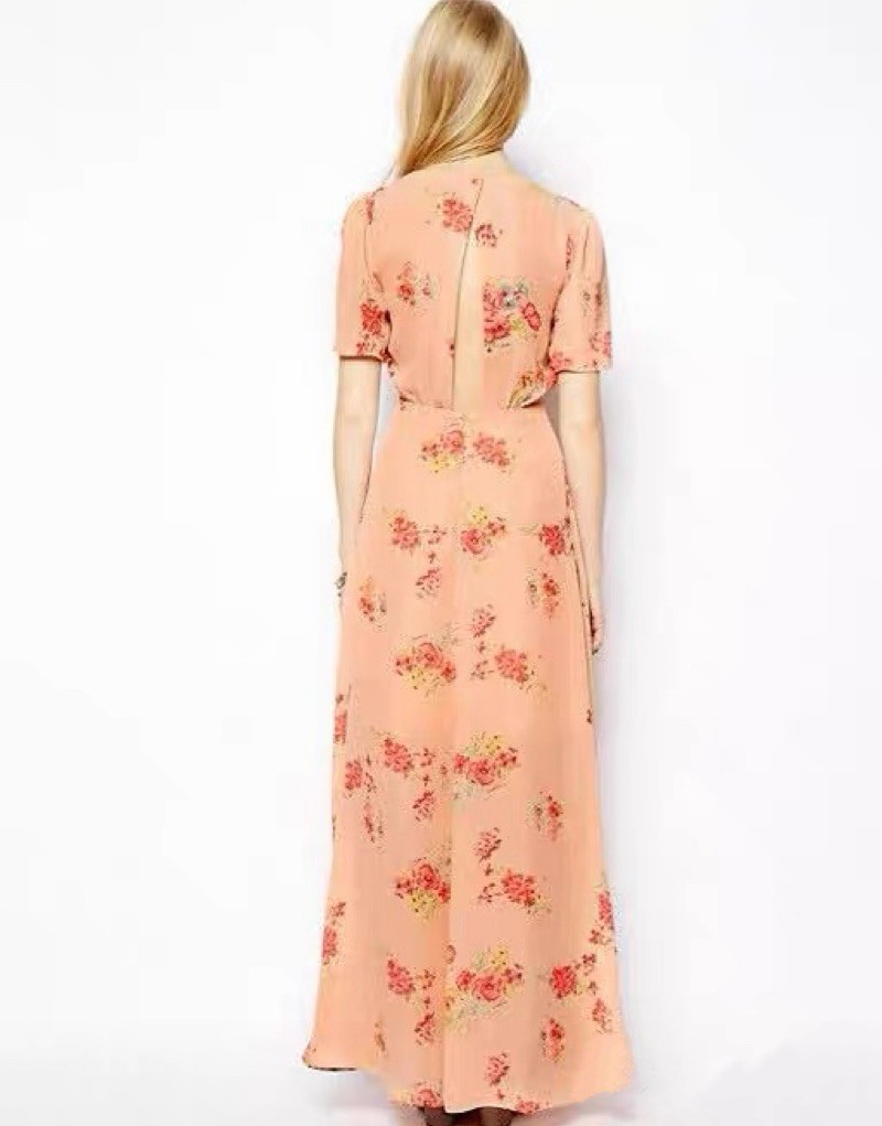 ASOS Boho Chic Peach Floral Maxi Dress V-Neck Flowy Summer Dress