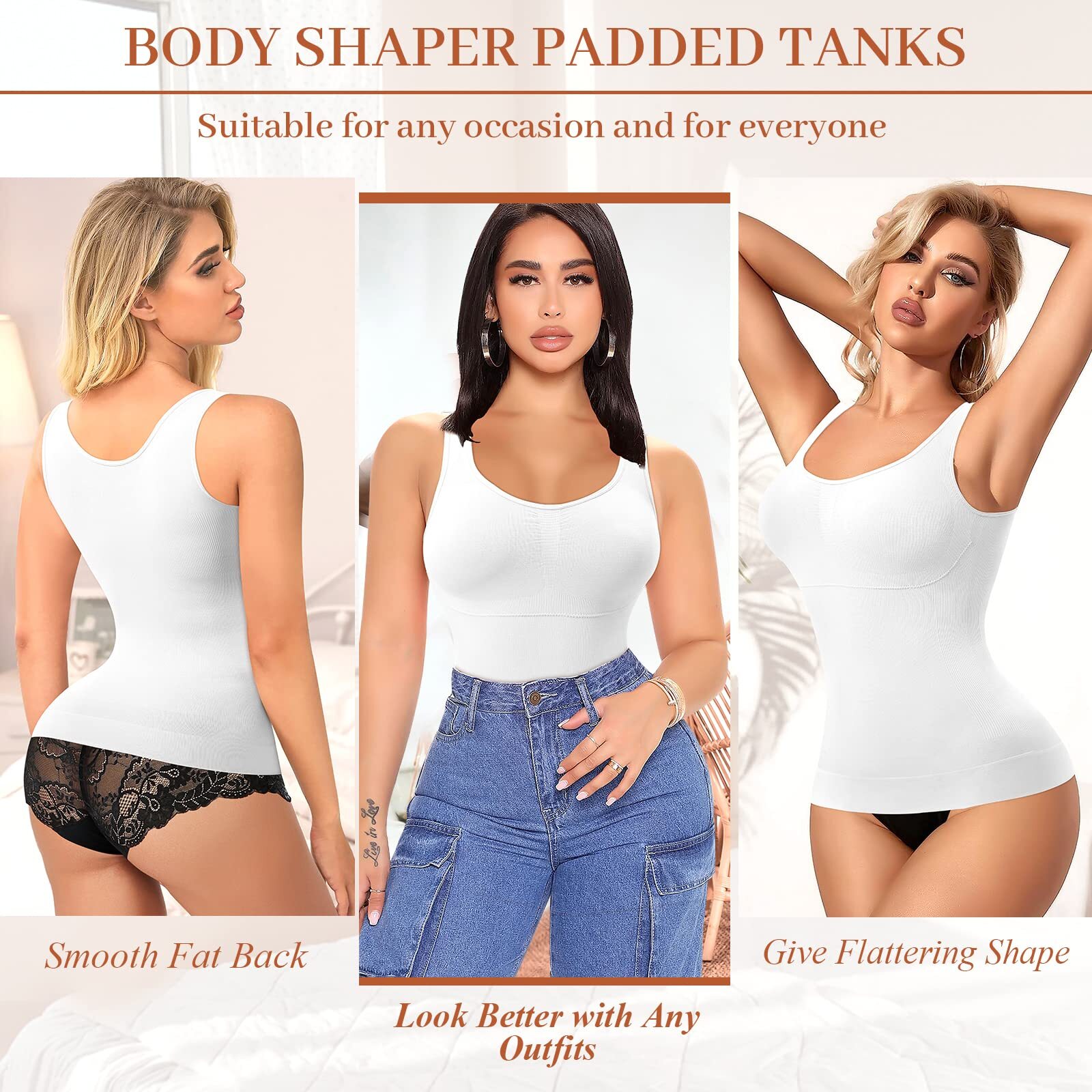 Women Built in Bra Cami Vest Seamless Tank Tops Shaper Belly Control Slimming US