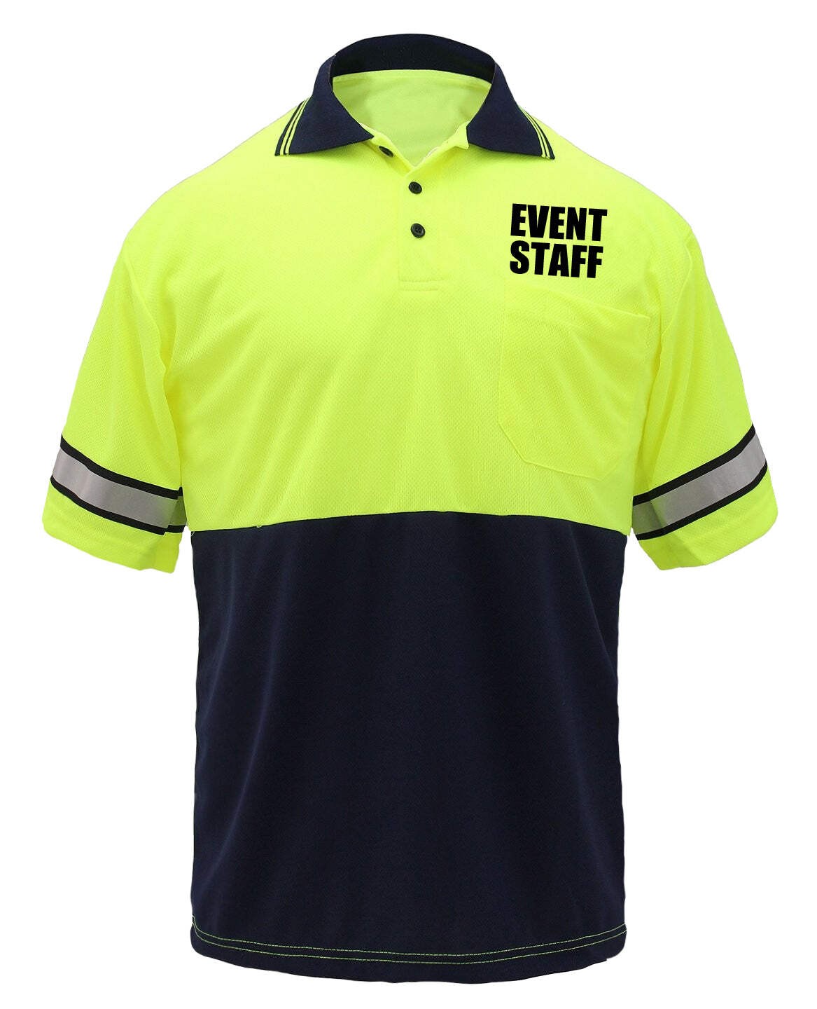 First Class Two Tone Polyester Polo Shirt with Reflective Stripes and ID