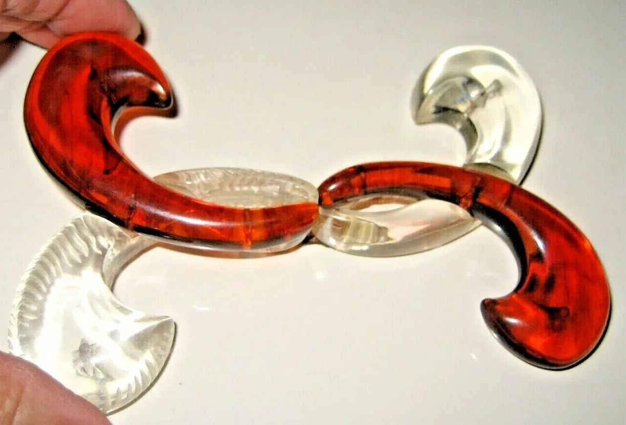 Vtg Antique LUCITE CLEAR AMBER Fleur De Lis BUCKLE TORTOISE SHELL Belt COLLAR