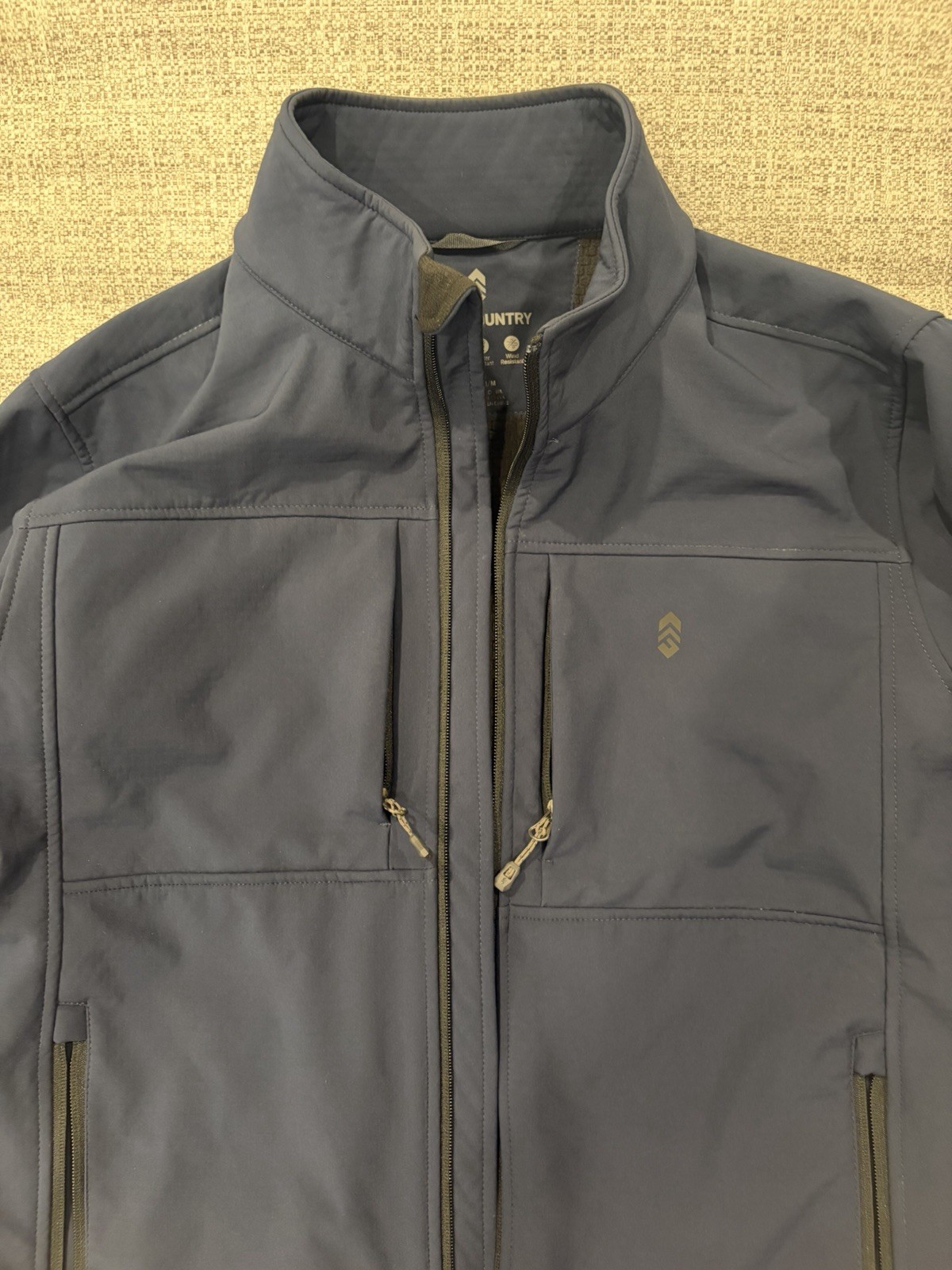Free Country Men’s Blue Softshell Full Zip Jacket Water/Wind Resistant Size M