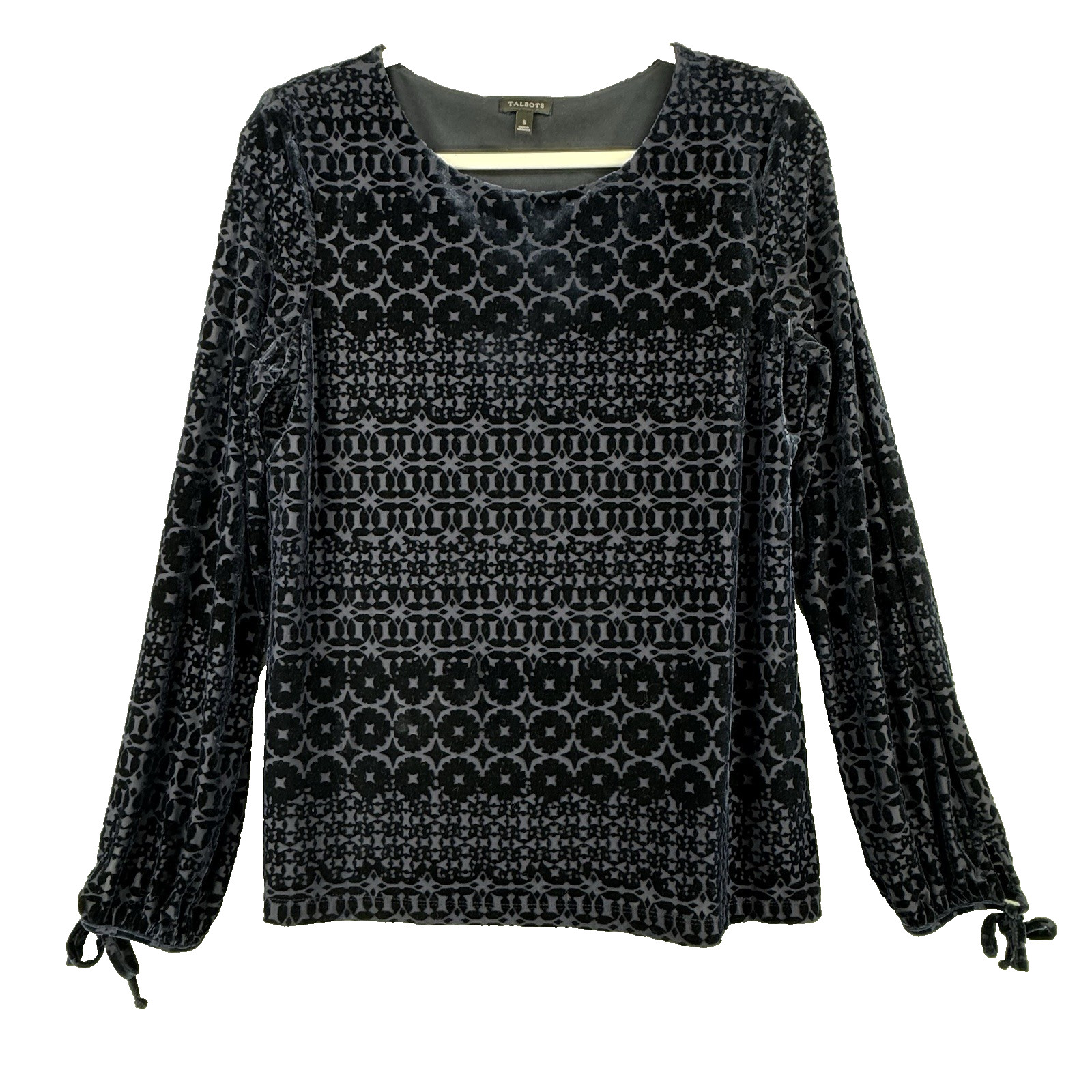 Talbots Womens Textured Velour Pullover Tops Lined Size Small Navy Blue