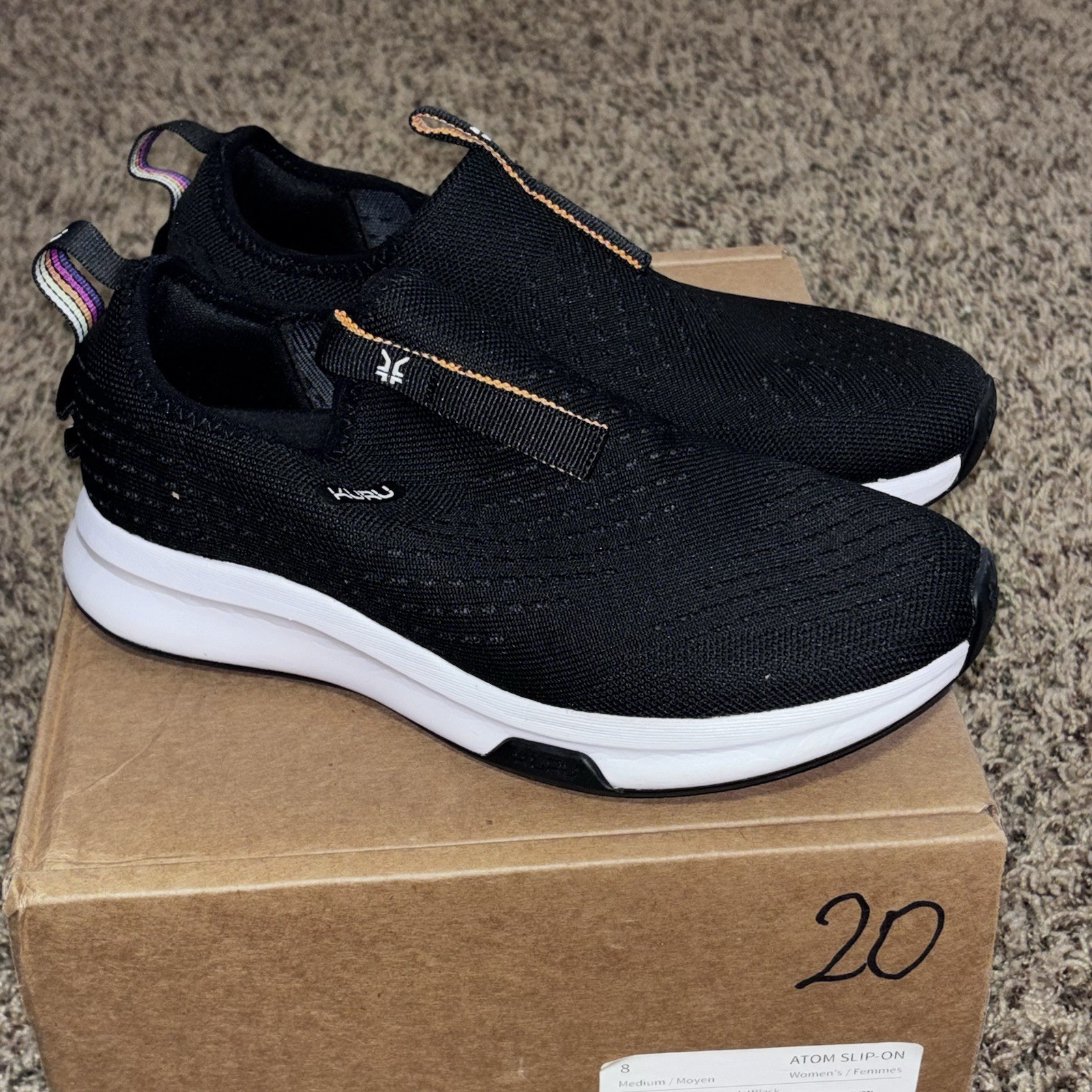 KURU ATOM Slip-On Women’s 8 Jet Black Plantar Fasciitis Comfort Walking Shoe
