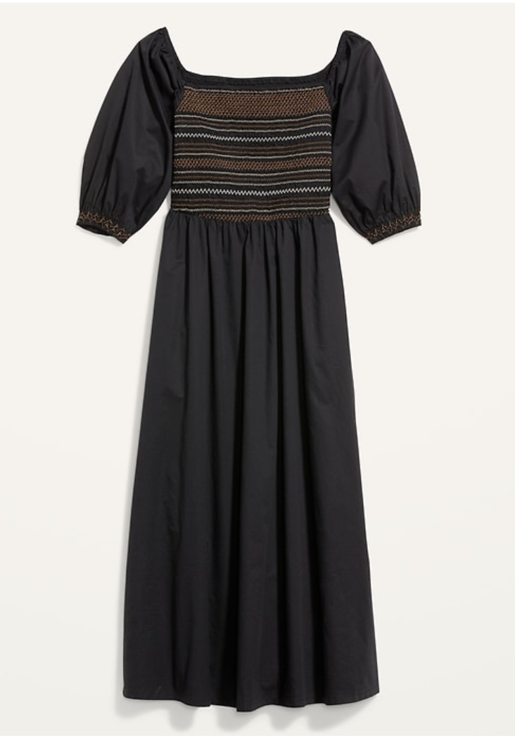 NEW Old Navy Black Brown Smocked Embroidered Maxi Square Neck Dress XL