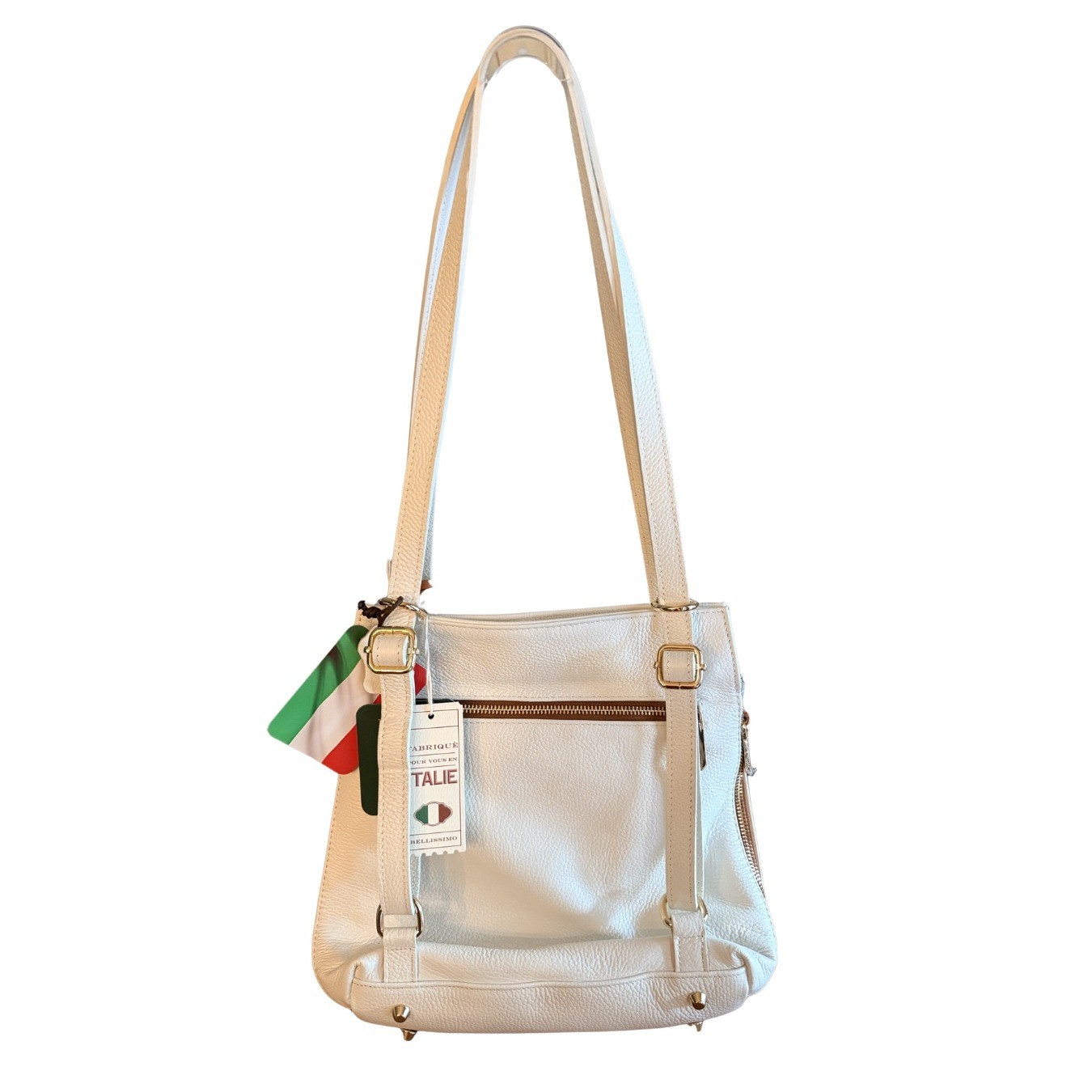 Valentina Italian Leather Convertible Backpack Shoulder Bag White Tan 1485 NWT
