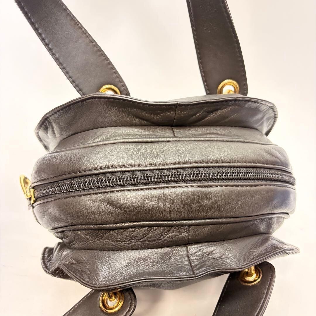 LOEWE Handbag Anagram Nappa Leather Dark Brown Vintage Authentic From Japan