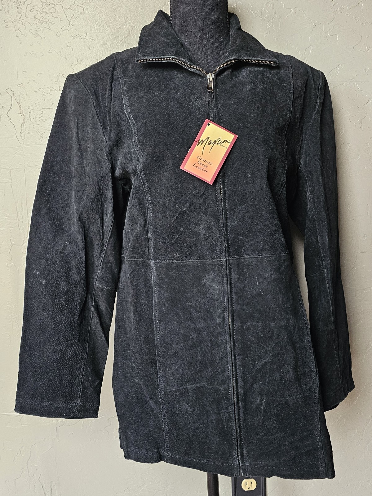 MAXAM Women Suede Leather Zip Black Jacket Moto Biker XL VTG Grunge Retro