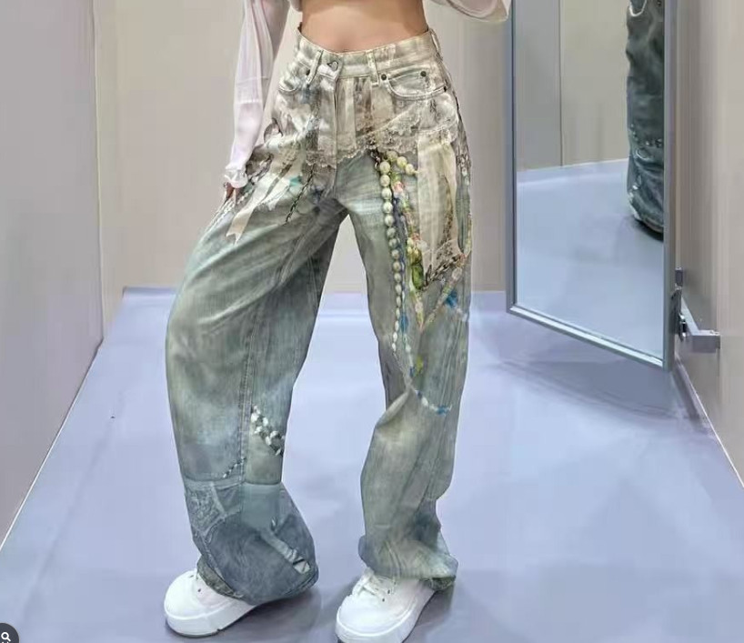 Acne Studios Pearl Lace Chain Wide Leg Jeans Unisex