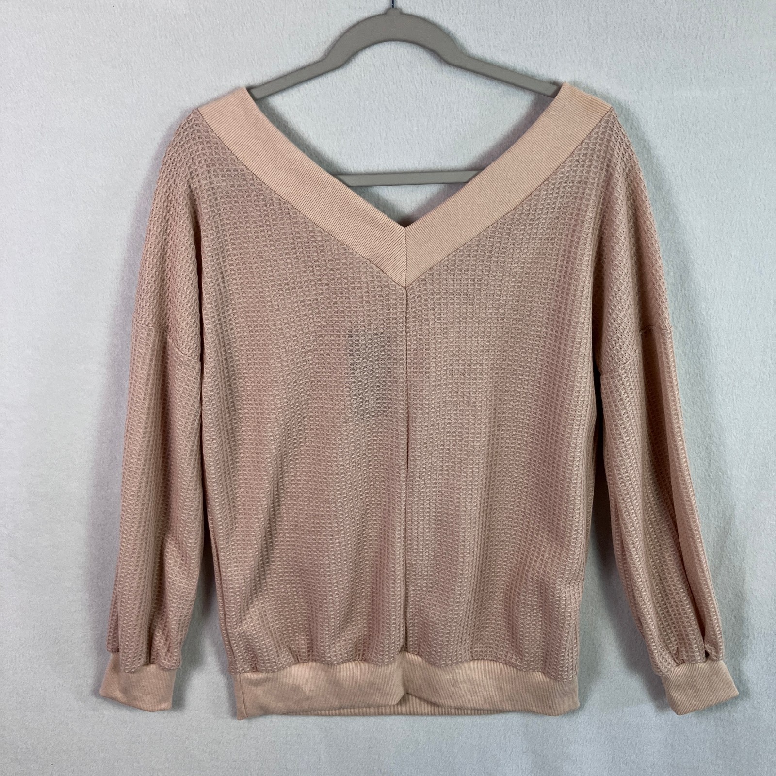 Tobrief Waffle Knit V-Neck Pullover Sweater Women’s Size M Blush NWT