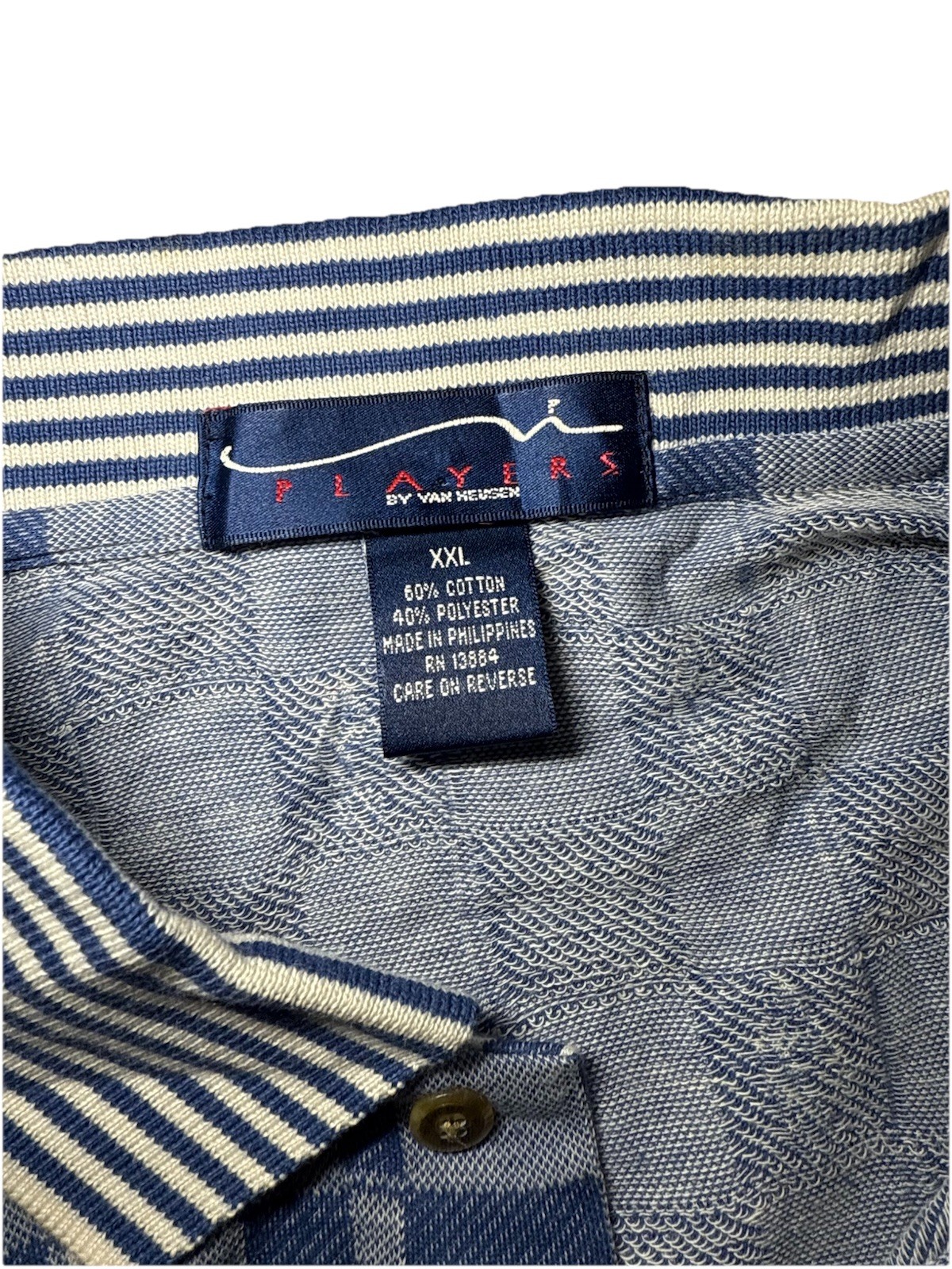 Player’s by Van Heusen Vintage Checkered SS Polo Men’s Size XXL Blue White