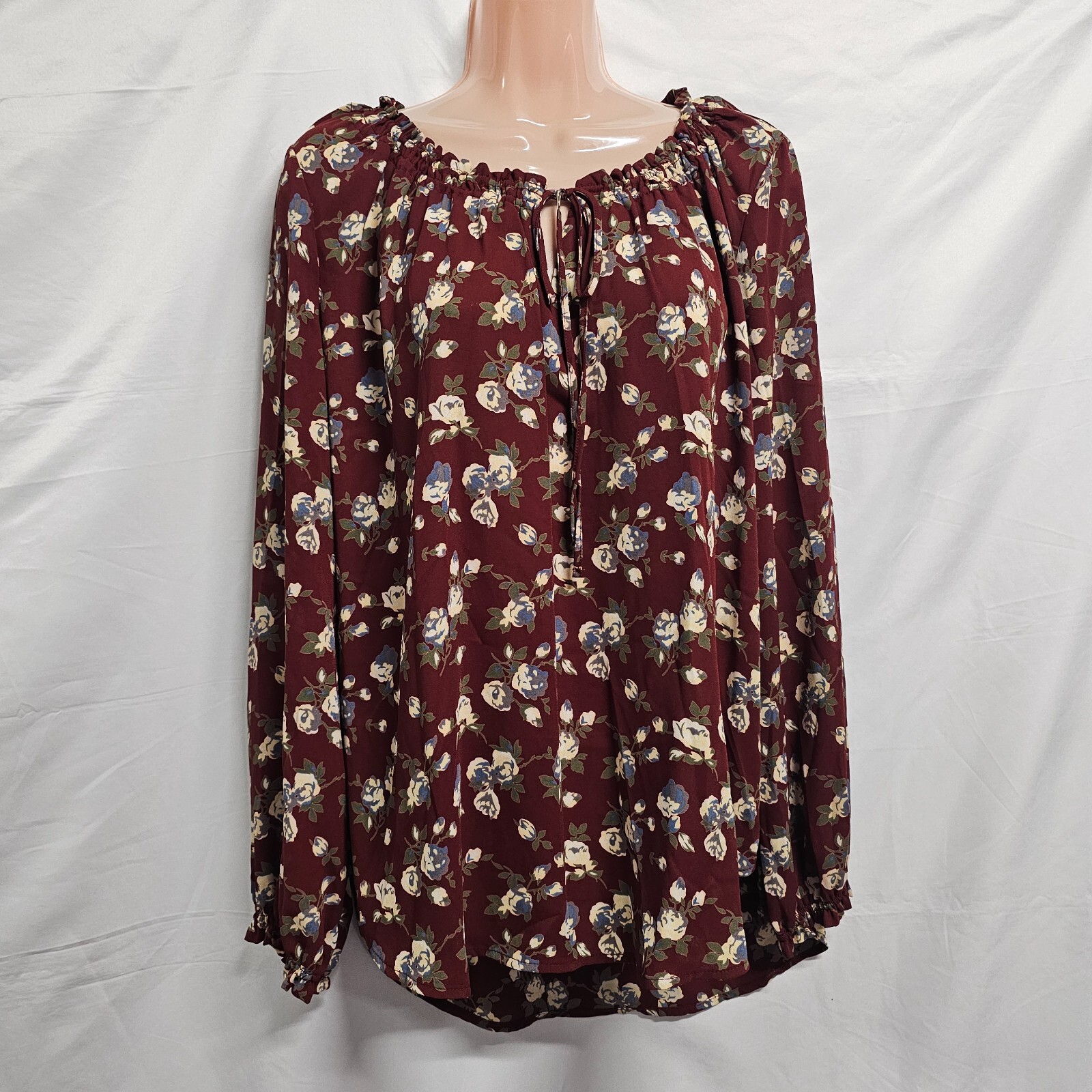 Pleione Round Neck Top Blouse Shirt Women Size M Brick Butter