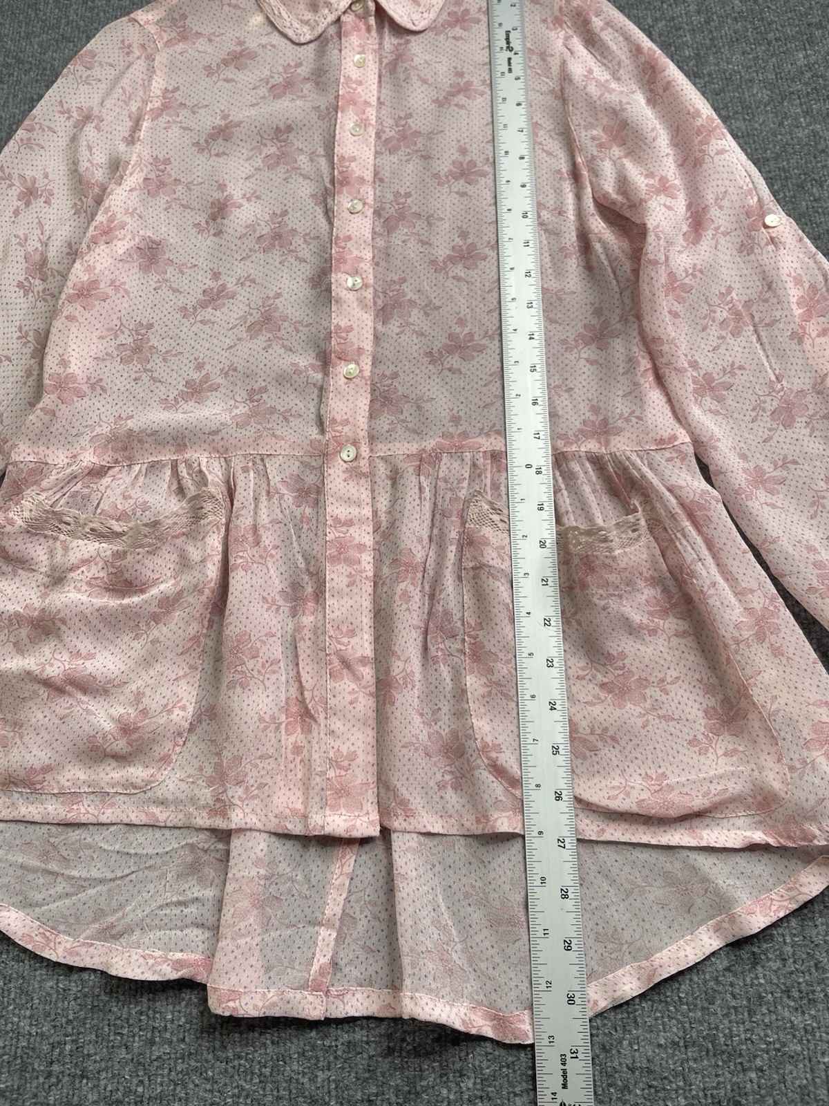 April Cornell Aimee Blouse XS Romantic Georgette Floral Pink Roll Up Lightweight
