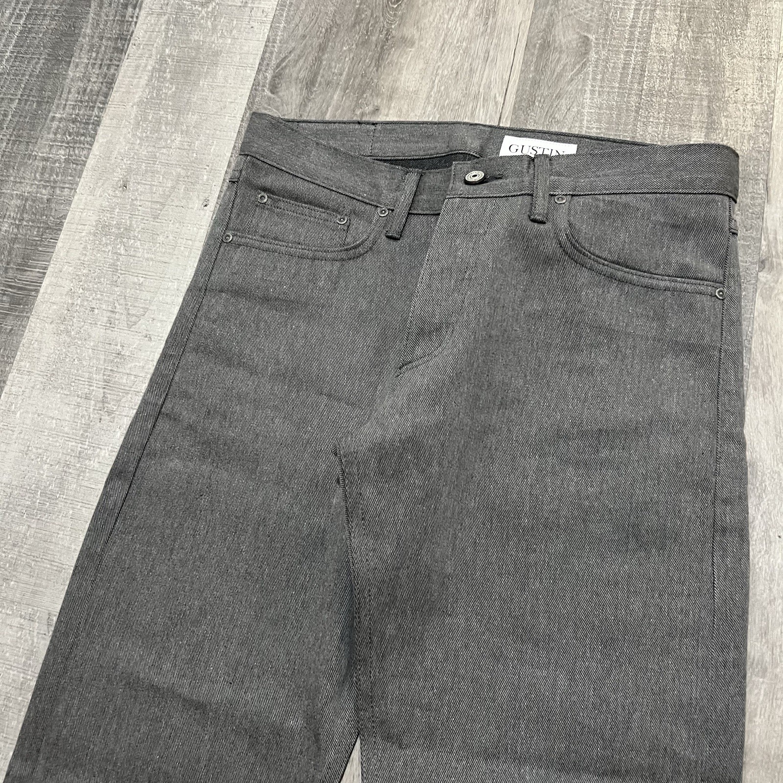 GUSTIN California Slim Gray Raw Denim Jeans Men’s Selvedge Button Fly Size 34