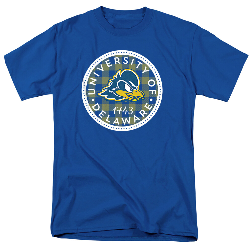 University of Delaware Adult T-Shirt Plaid Badge, Royal Blue, S-5XL