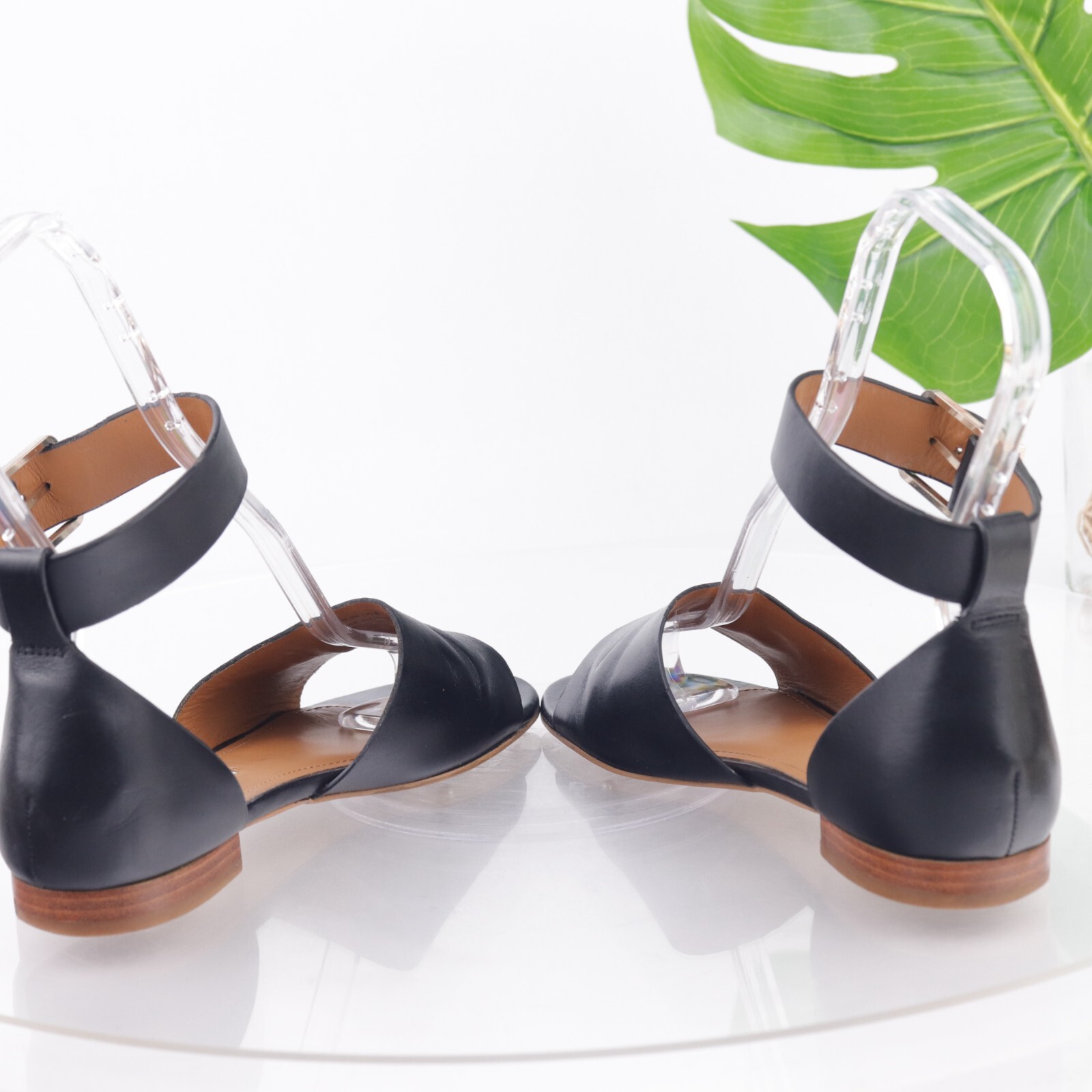 & Other Stories Womens Sandals Size 8 Black Leather Ankle Strap Flat Clean Girl