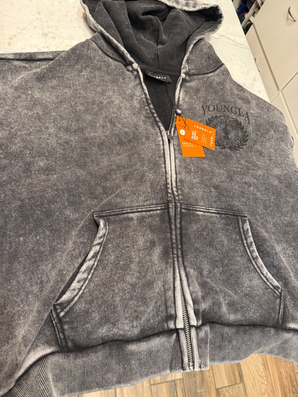 YoungLA – Mens Large Grey Wash- 5149 – Star Crest Hoodie- Sold Out! In hand!