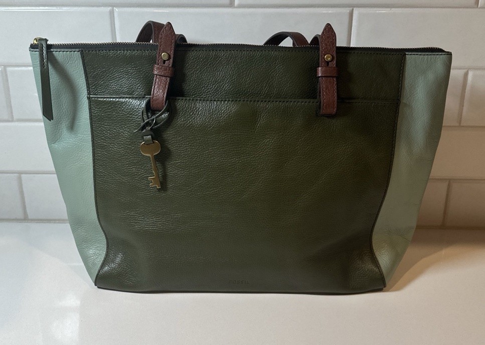 FOSSIL Eco Leather Rachel Green Khaki Beige Shoulder Carry Tote Bag New