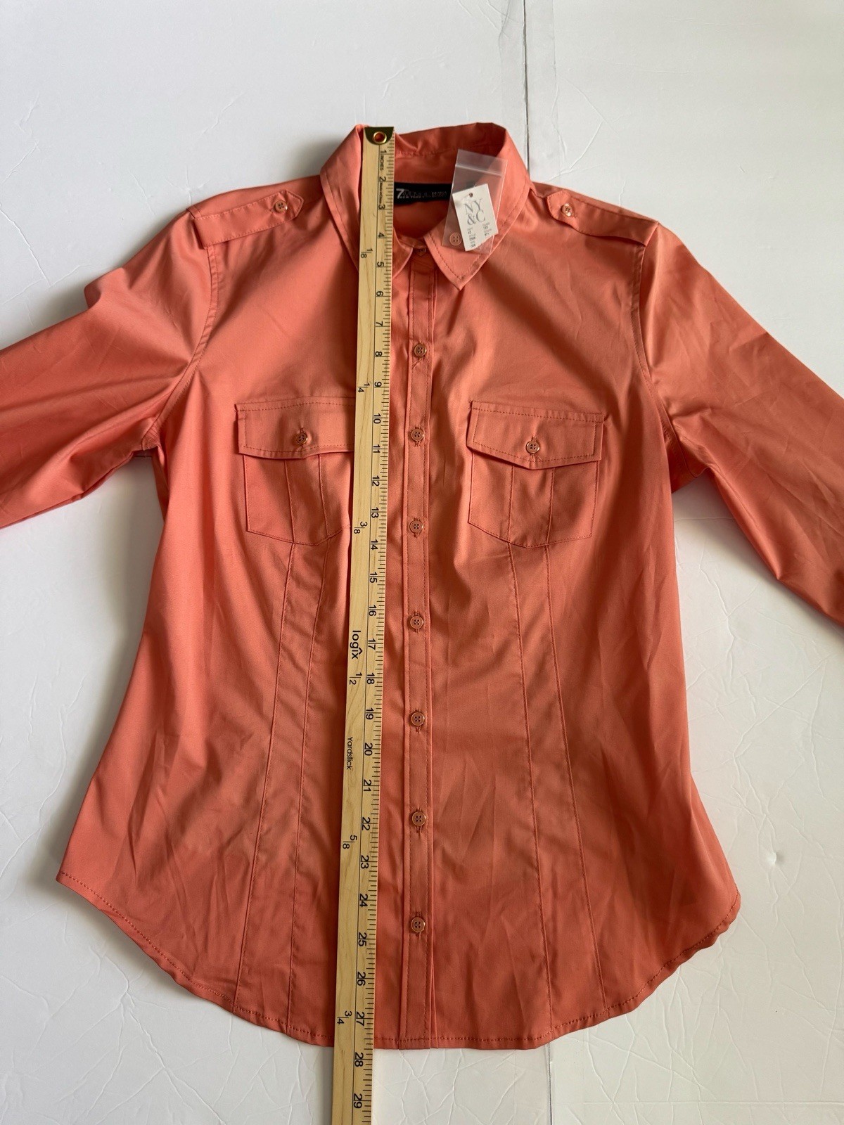 NWT 7th Avenue NY&C Coral Utility Shirt Military Button Down Pocket Epaulets
