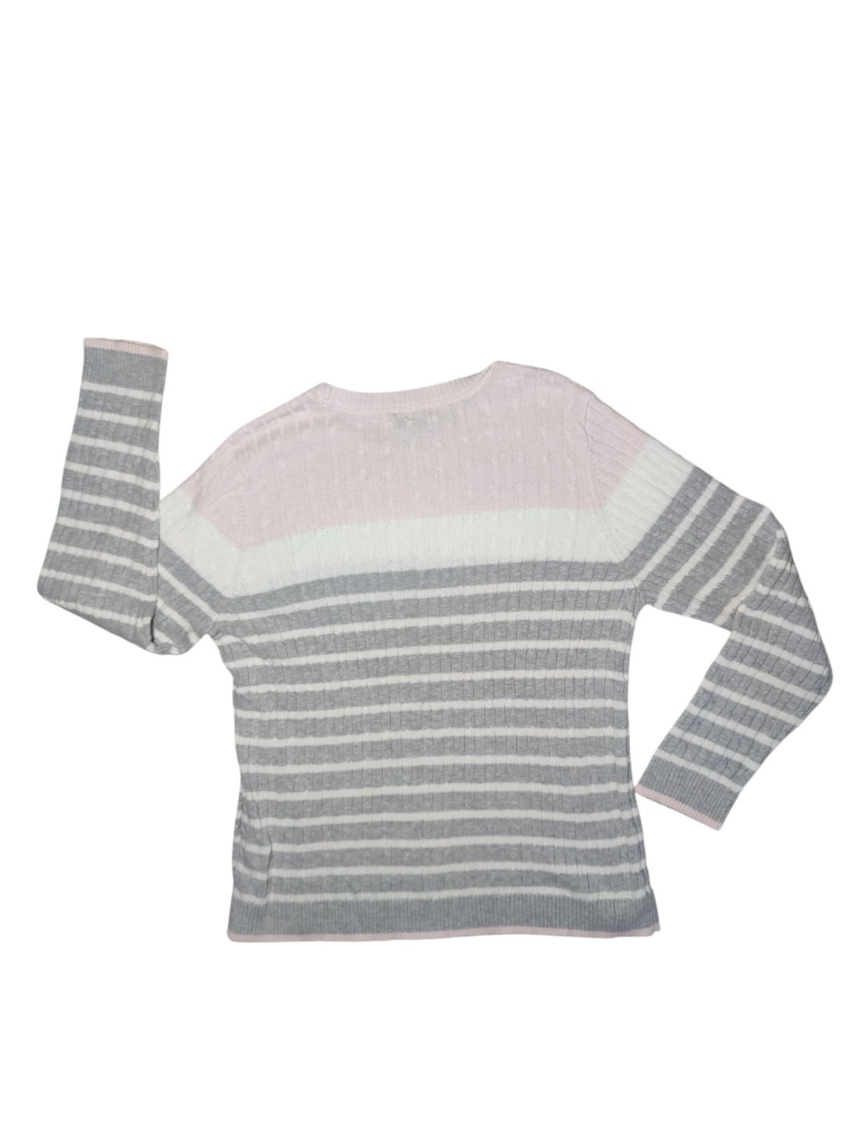 Croft & Barrow Pink Gray White Cable Knit Striped Pullover Crew Sweater XL