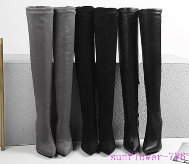 Womens Over Knee Thigh Boots High Stiletto Heel Pointy Toe Stretchy Shoes Plus
