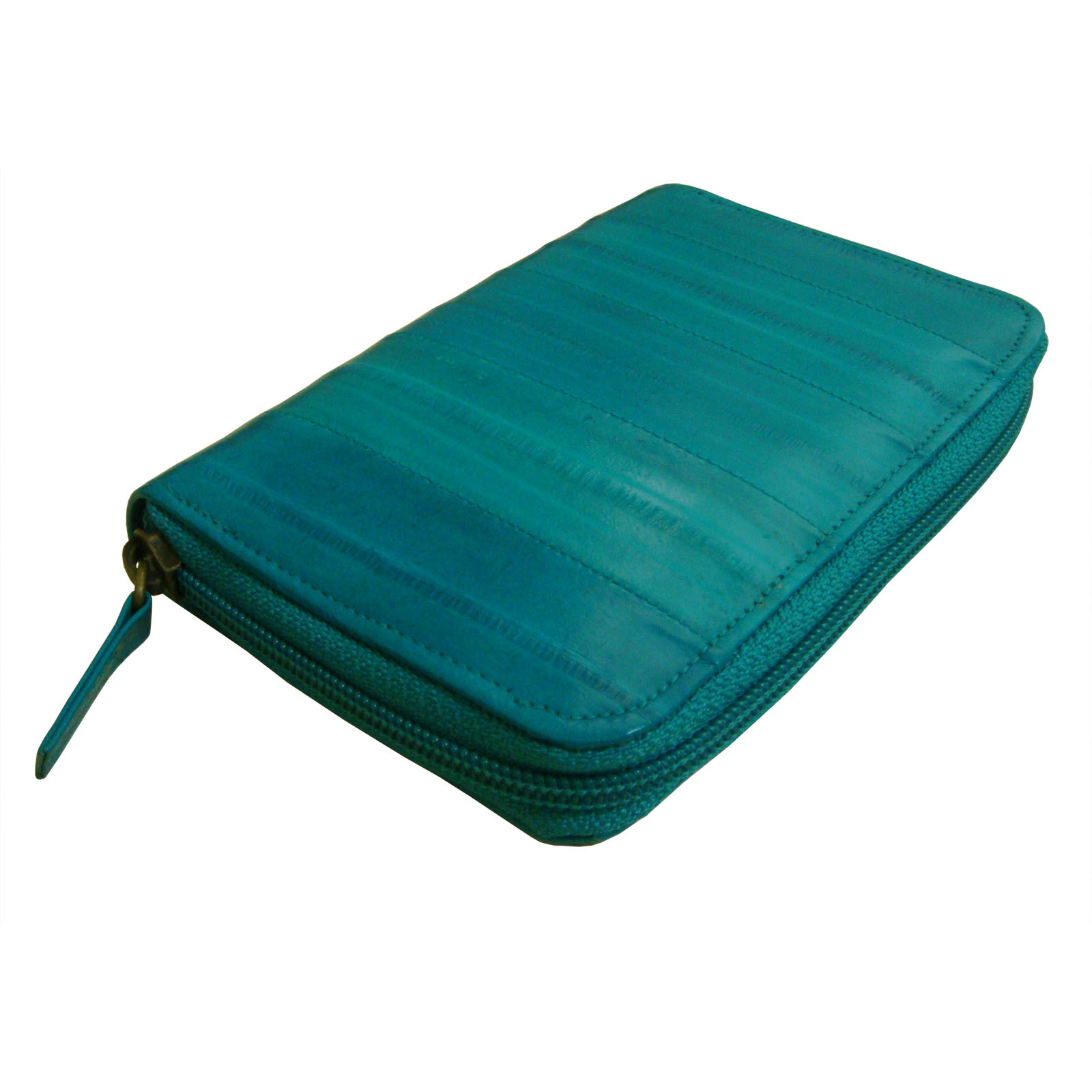 Genuine Eel Skin Leather Zipper Around Purse Wallet (medium-sized wallet)