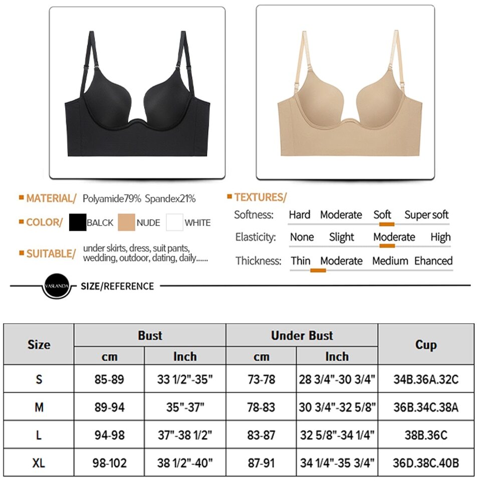 Women Low Back Bra Deep U Plunge Backless Bra Multiway Convertible Low Cut Open