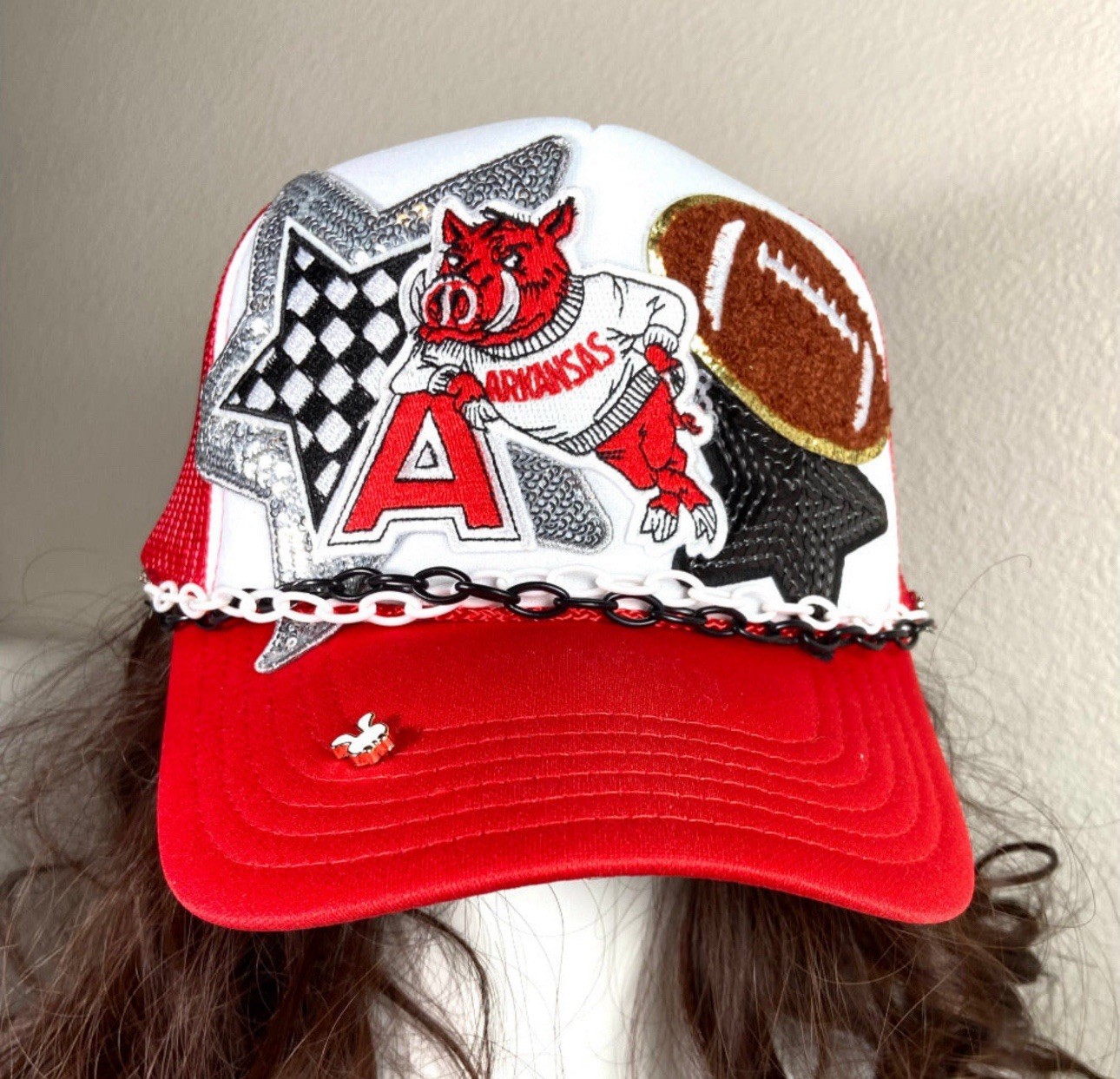 NEW Otto Trucker Hat RedWhite College Football Gameday Bling Rhinestone Snapback