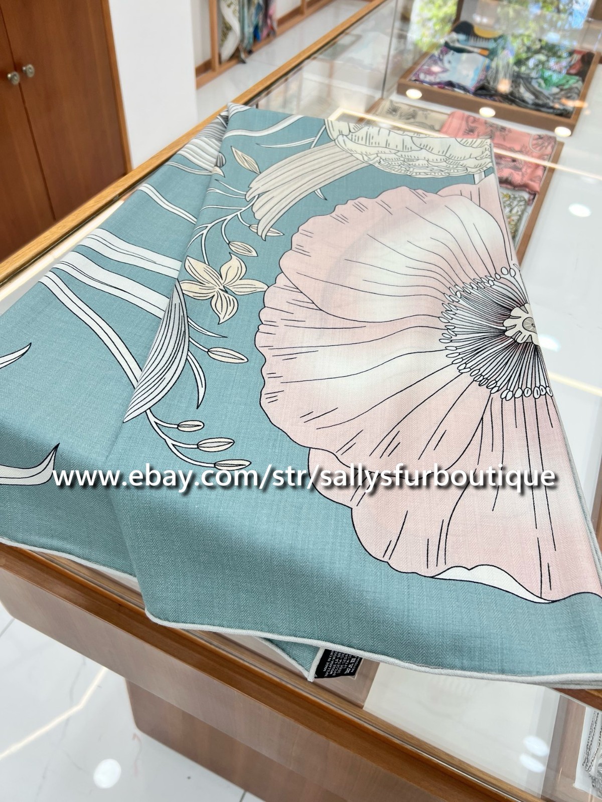 Sallys 70% Cashmere & 30% Silk Stole Flowers Print Double Face Scarf Shawl 53″