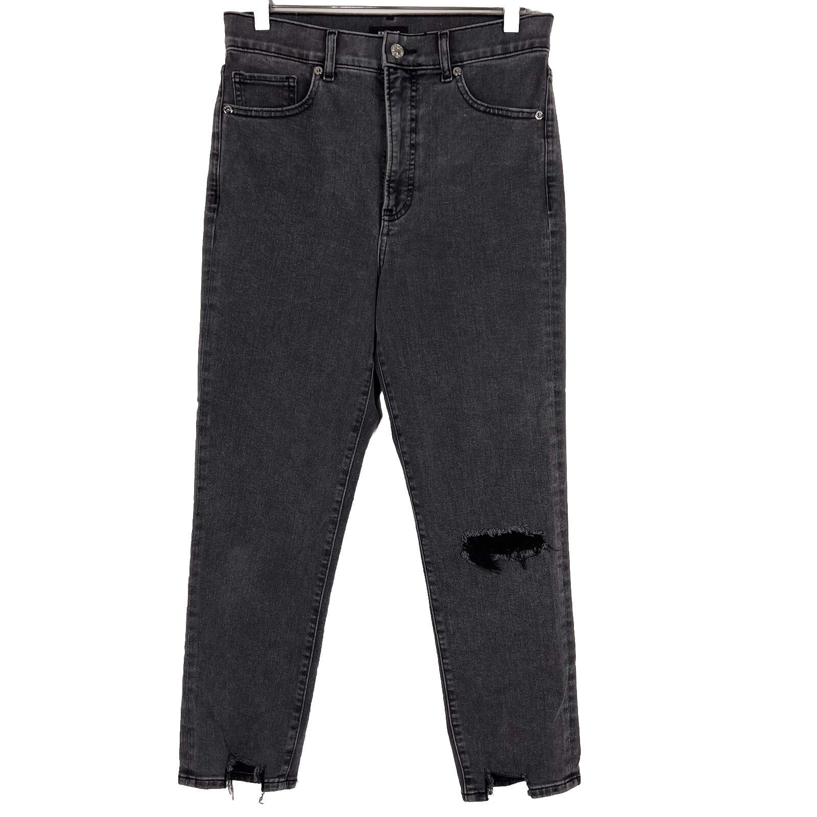 Express Jeans Women’s Size 6 Mom Jean Super High Rise Stretch Charcoal Wash Gray
