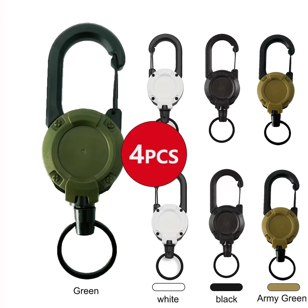 1/2/4Pcs Retractable Heavy Duty Carabiner Reel Keychain Steel Wire Badge Holder