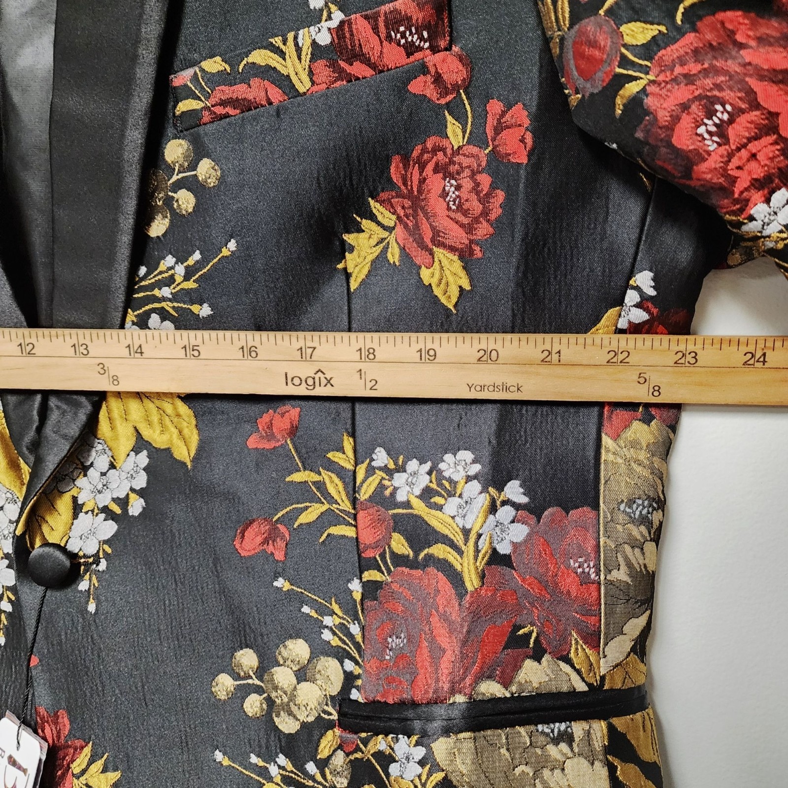 Barry.Wang Mens Floral Print Tuxedo Jacket Blazer Black Red Gold Size XL