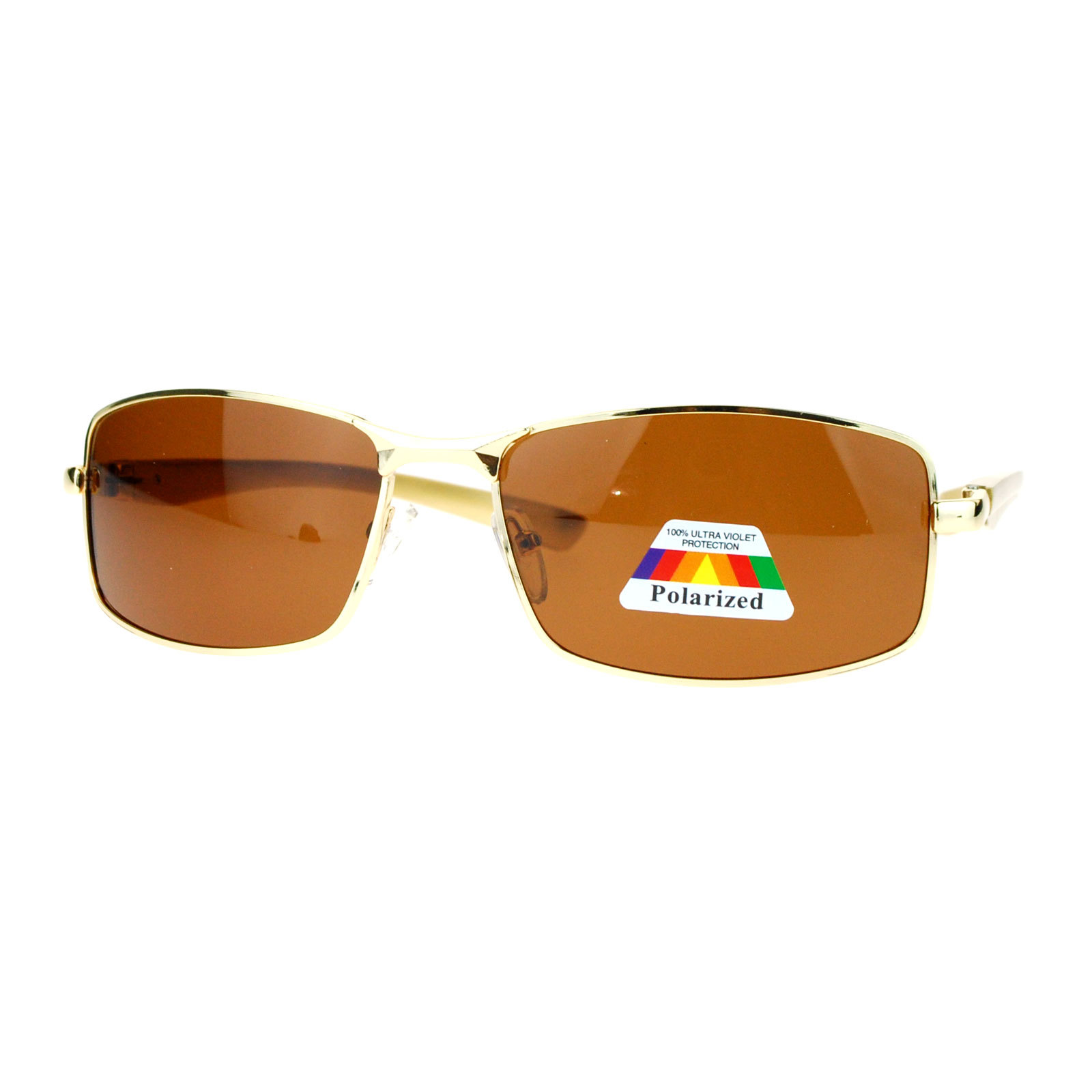 Mens Polarized Lens Sunglasses Metal Rectangular Frame Spring Hinge